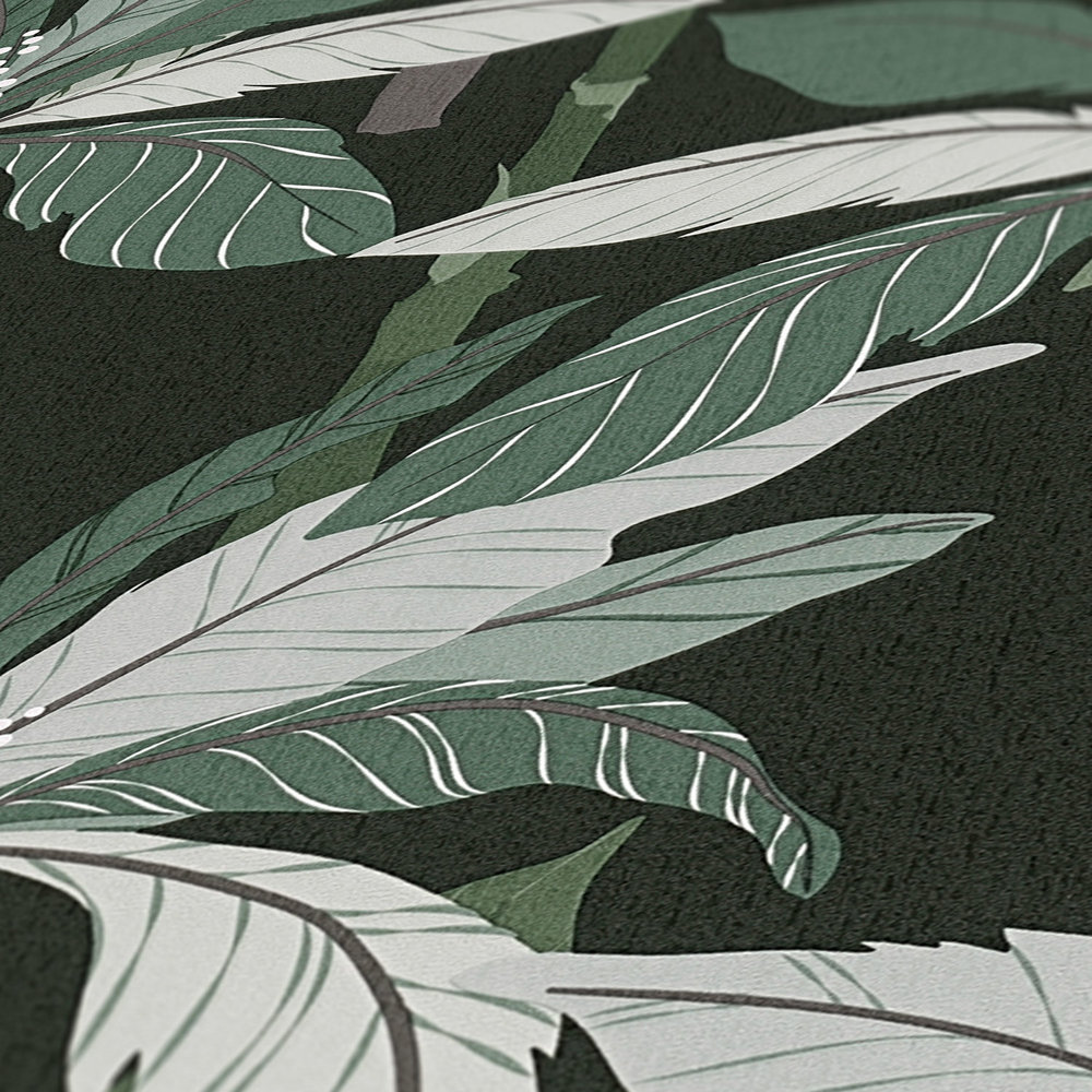             Tropen Tapete mit Palmen-Design - Grün, Schwarz
        