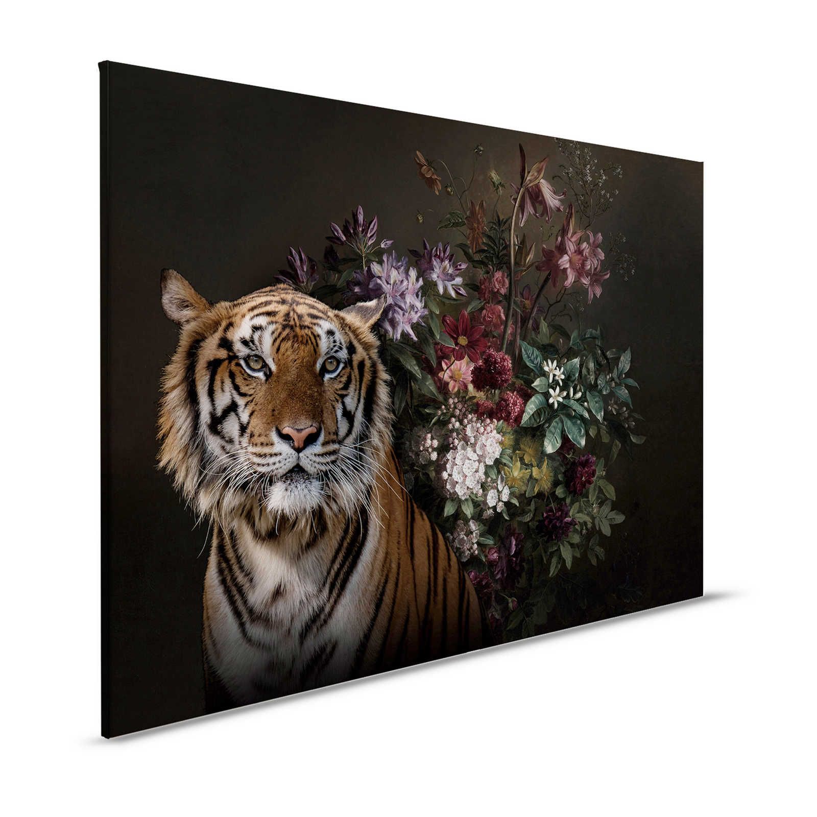 Leinwandbild Tiger Portrait mit Blumen – 1,20 m x 0,80 m
