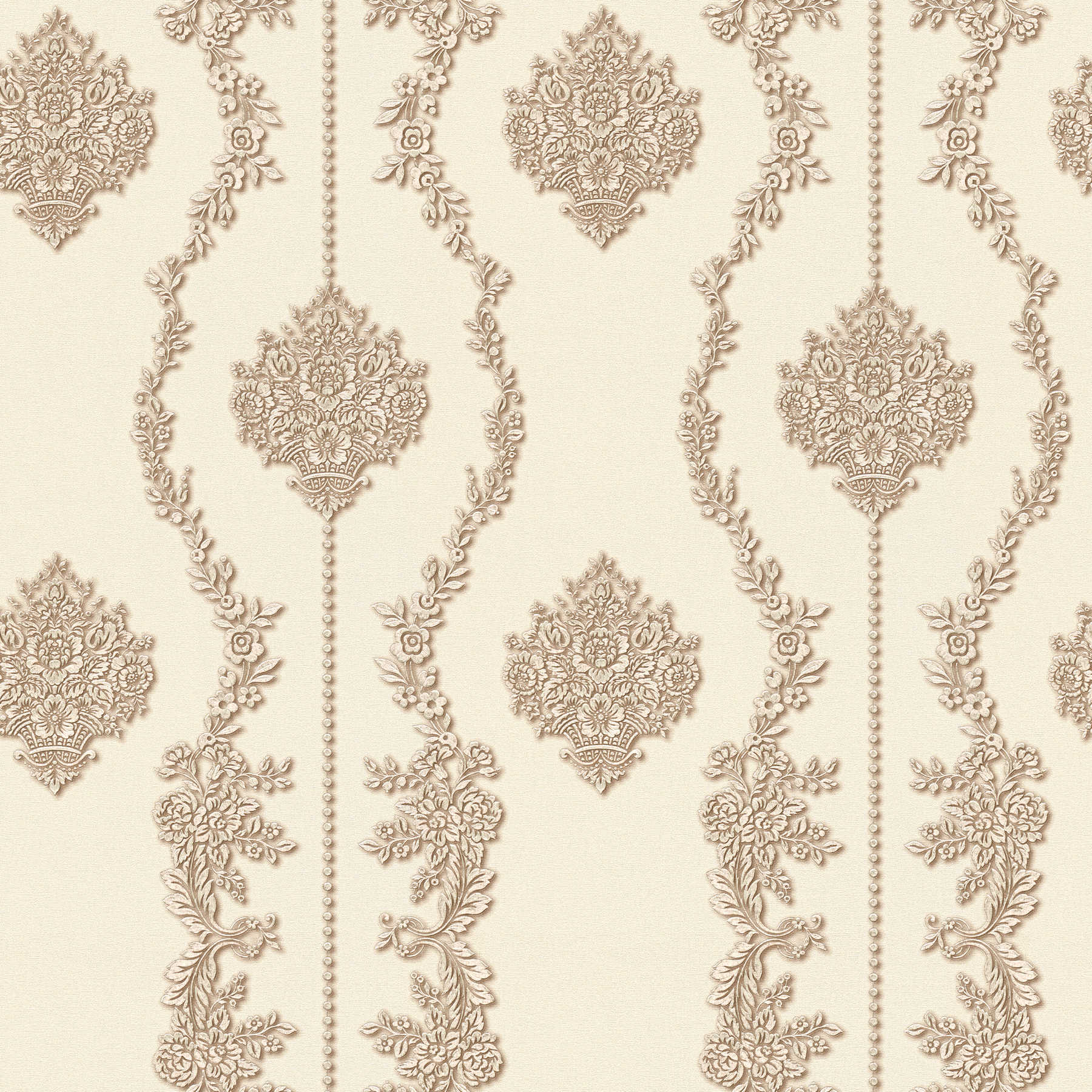 Klassik Dekor Tapete florales Ornament-Muster – Beige, Metallic
