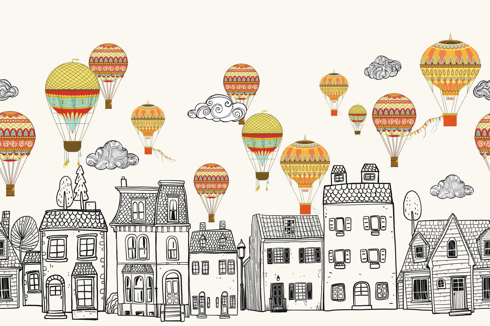             Leinwand Kleinstadt mit Heißluftballoons – 90 cm x 60 cm
        