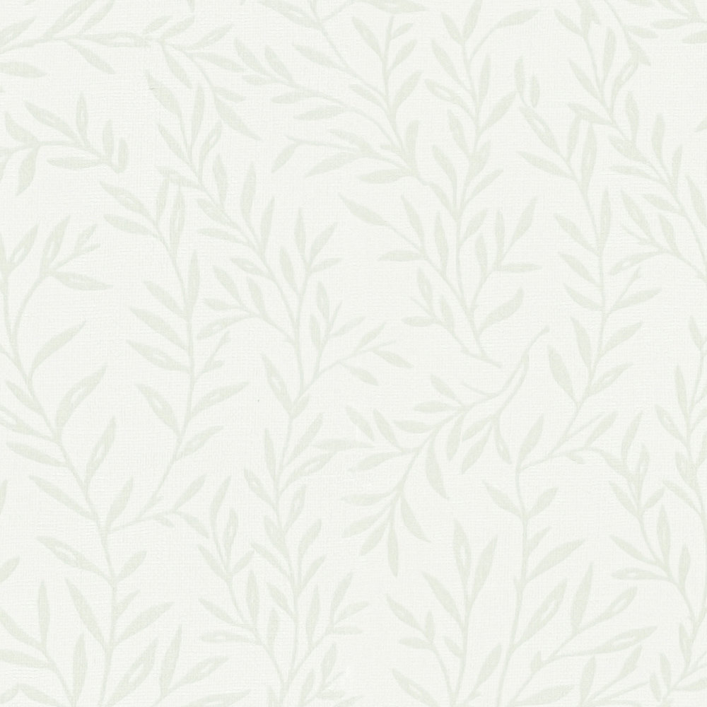             Tapete mit Blätterranken im Landhausstil – Weiß, Grün
        