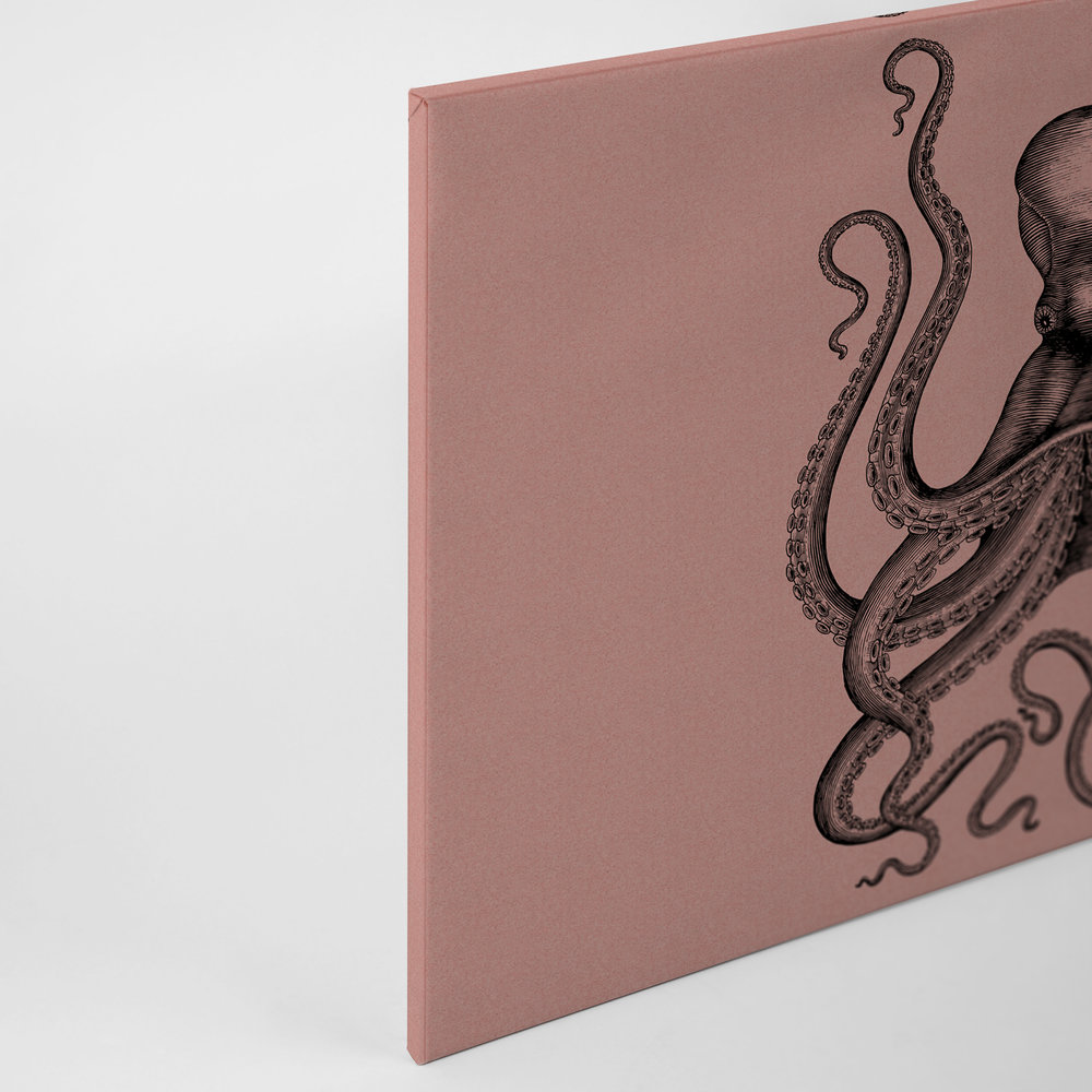             Jules 1 - Leinwandbild mit Kraken im Zeichnung & Retro Stil in Pappe Struktur – 0,90 m x 0,60 m
        