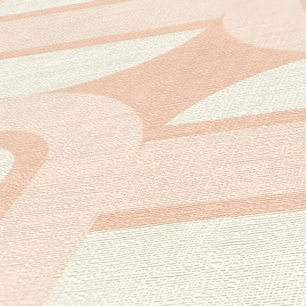             Sanfte Rosa Töne in Retro Muster mit Ovalen und Balken – Beige, Creme, Rosa
        