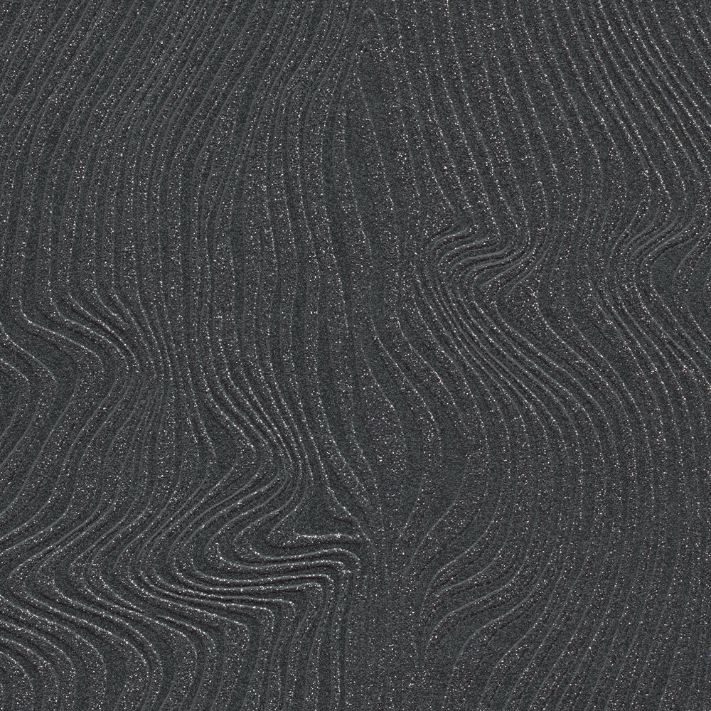             Einfarbige Tapete mit bewegtem Linienmuster – Schwarz
        