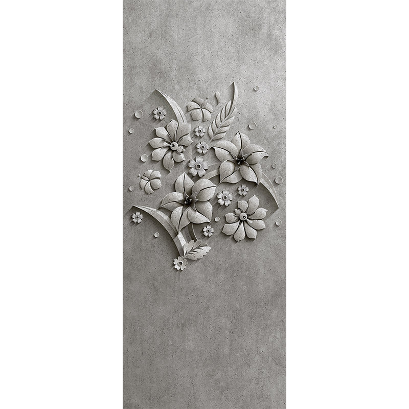 Relief panel 1 - Fotopaneel Blütenrelief in Beton Struktur – Grau, Schwarz | Perlmutt Glattvlies
