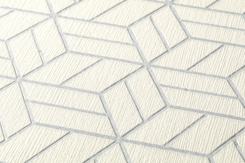             Tapete geometrisches Muster & Glitzer-Effekt – Silber, Grau, Weiß
        