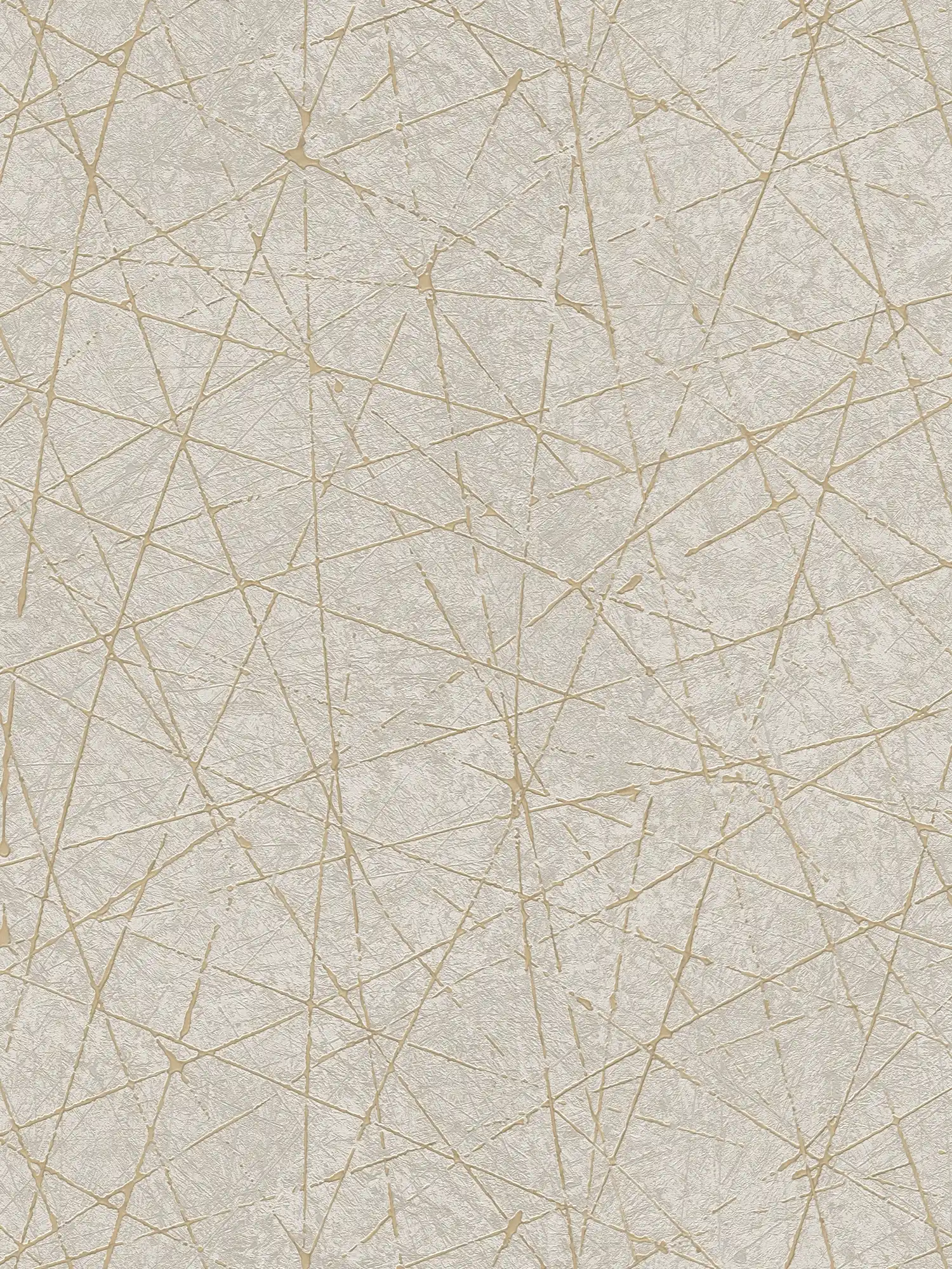 Vliestapete mit grafischen Linien & Metalliceffekt – Creme, Grau, Gold
