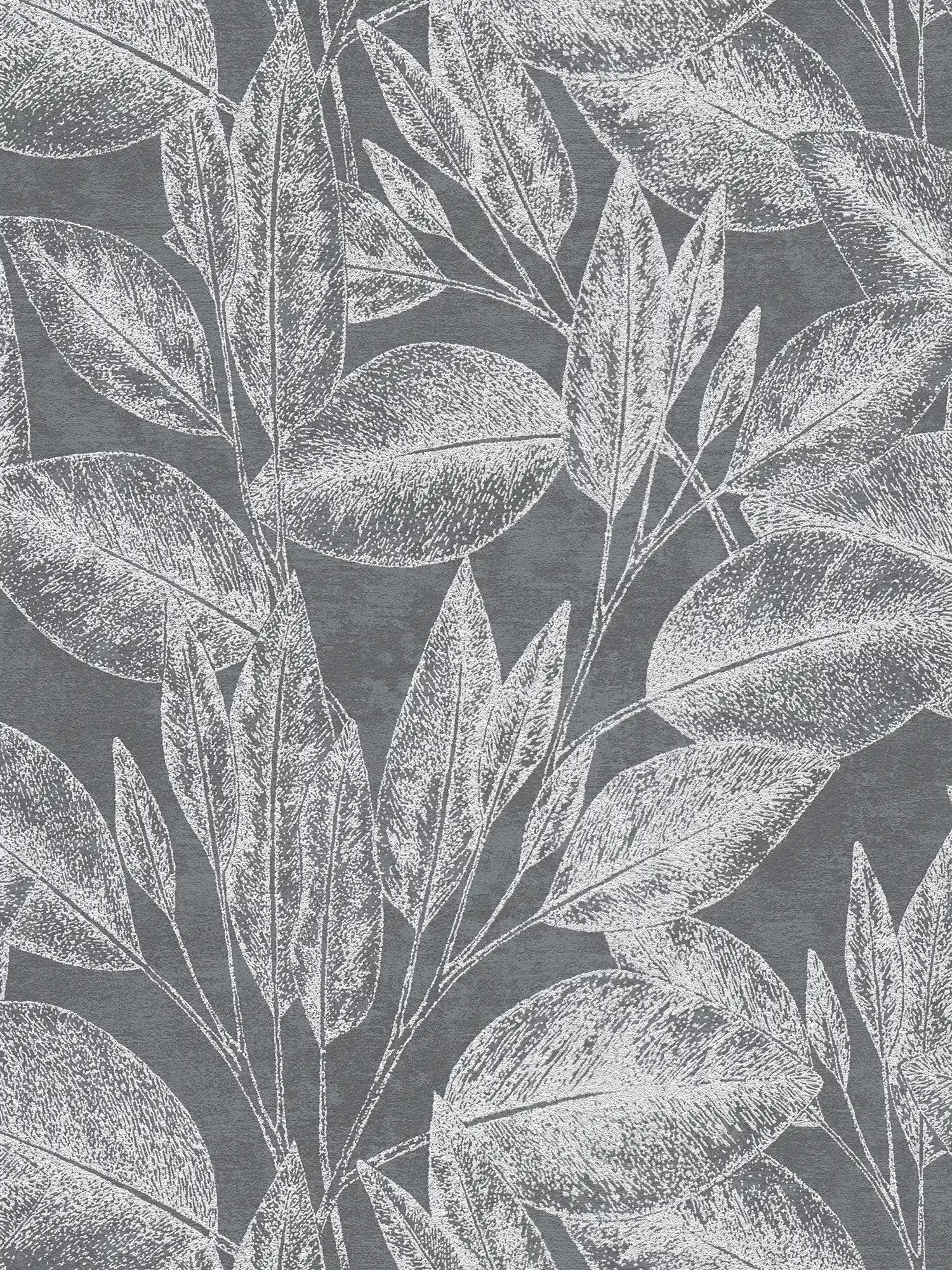Blätter Tapete Linien Kunst – Schwarz, Metallic
