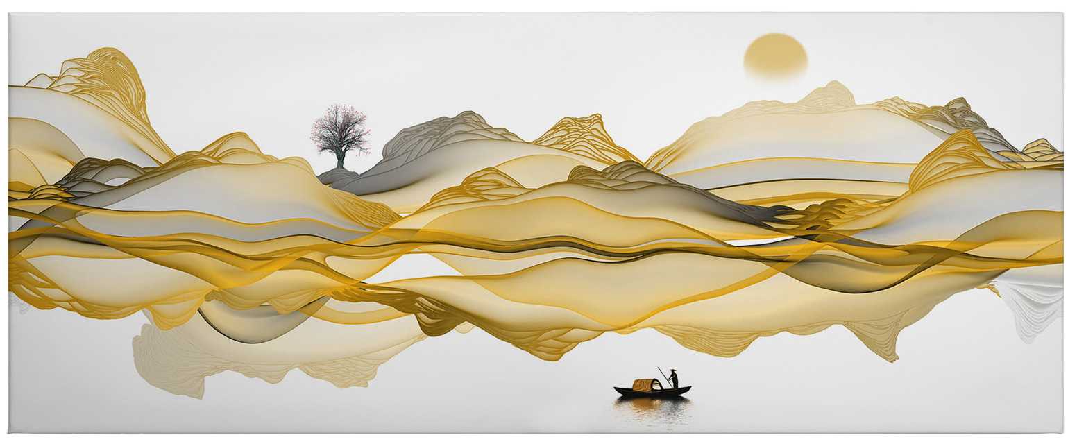             Panorama Leinwandbild abstrakte Landschaft in Gold, Grau – 1,00 m x 0,40 m
        