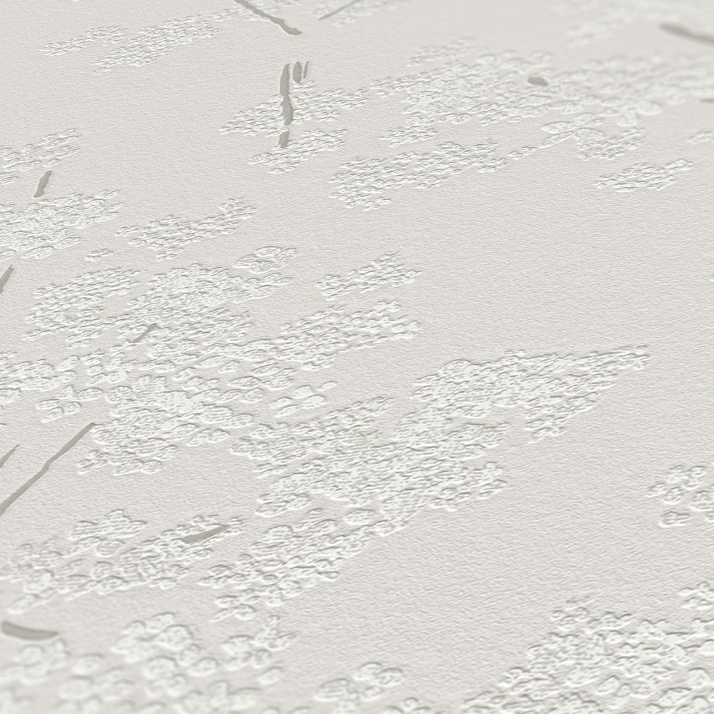             Vliestapete mit abstraktem Blumenmuster – Grau, Weiß
        