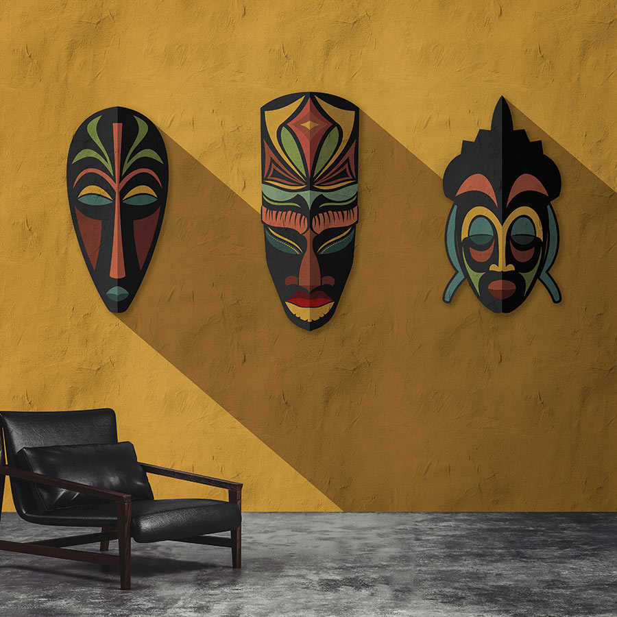 Zulu 1 – Fototapete Senfgelb, Afrika Masken Zulu Design
