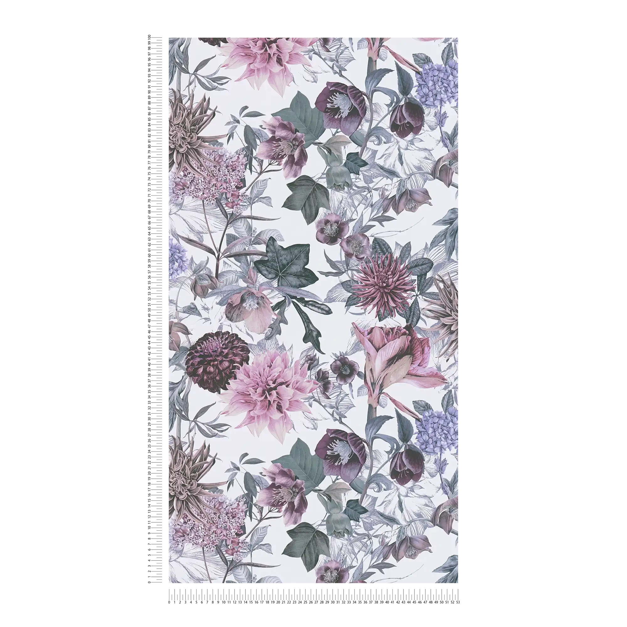             Florale Tapete Blumen Design mit Blättern – Rosa, Grau
        