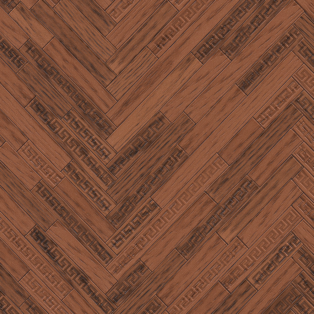             VERSACE Home Tapete elegante Holzoptik – Braun, Kupfer, Rot
        