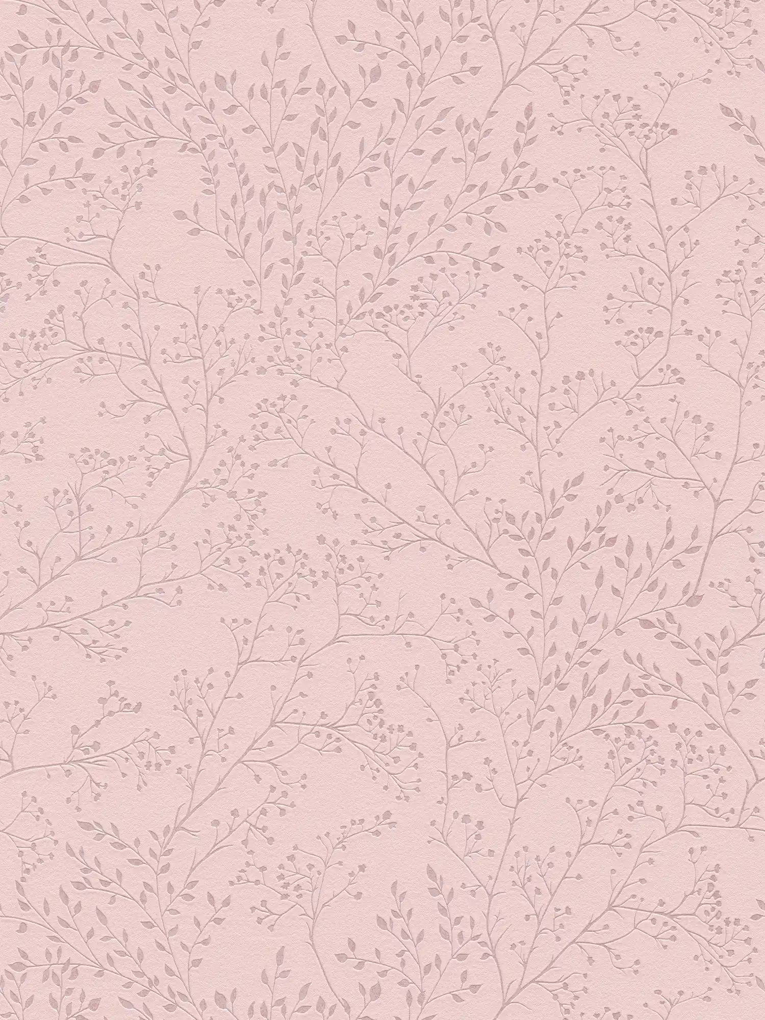 Einfarbige Tapete Rosa mit Blätter Muster, Glanz & Struktureffekt
