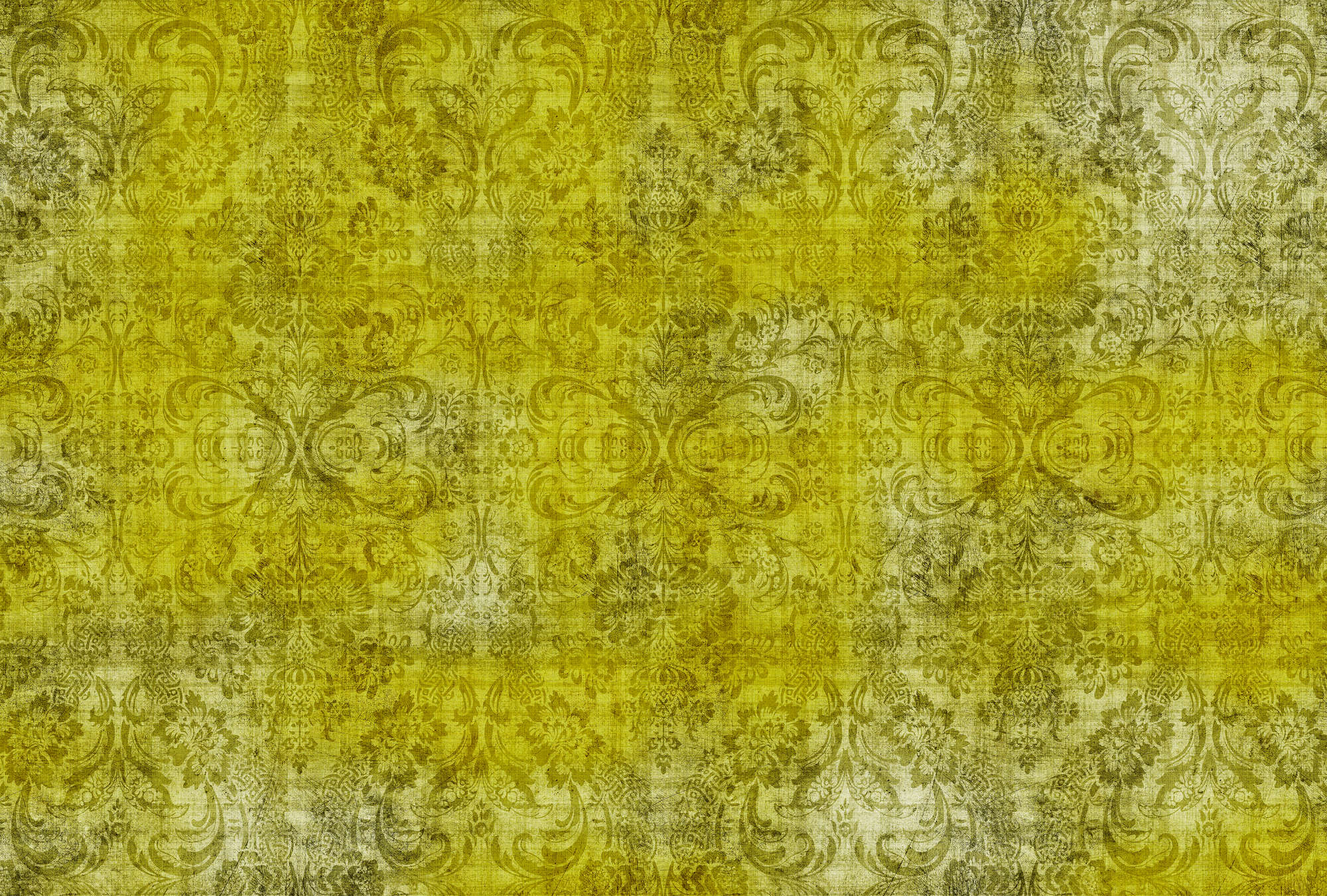             Old damask 1 - Ornamente auf gelb-melierter Fototapete in naturleinen Struktur – Gelb | Mattes Glattvlies
        