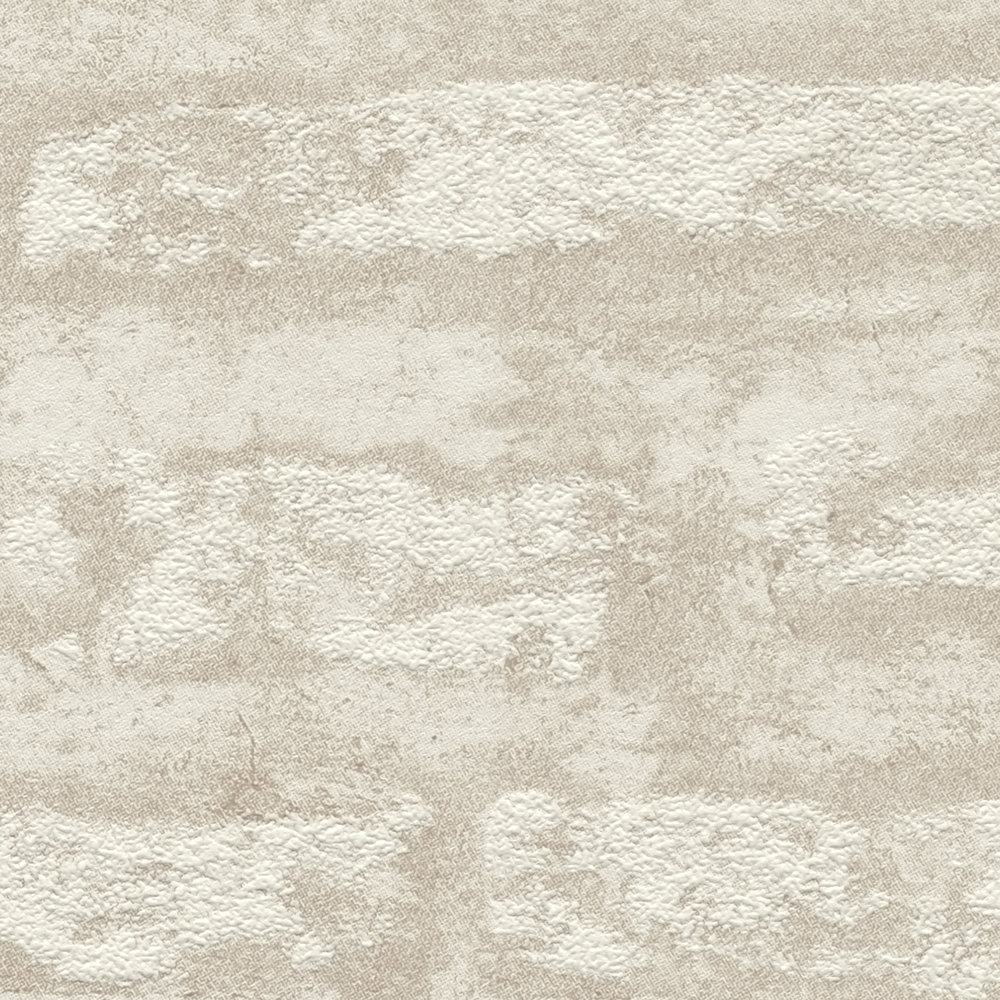             Gemusterte Tapete abstrakt matt – Hellbraun, Weiß
        