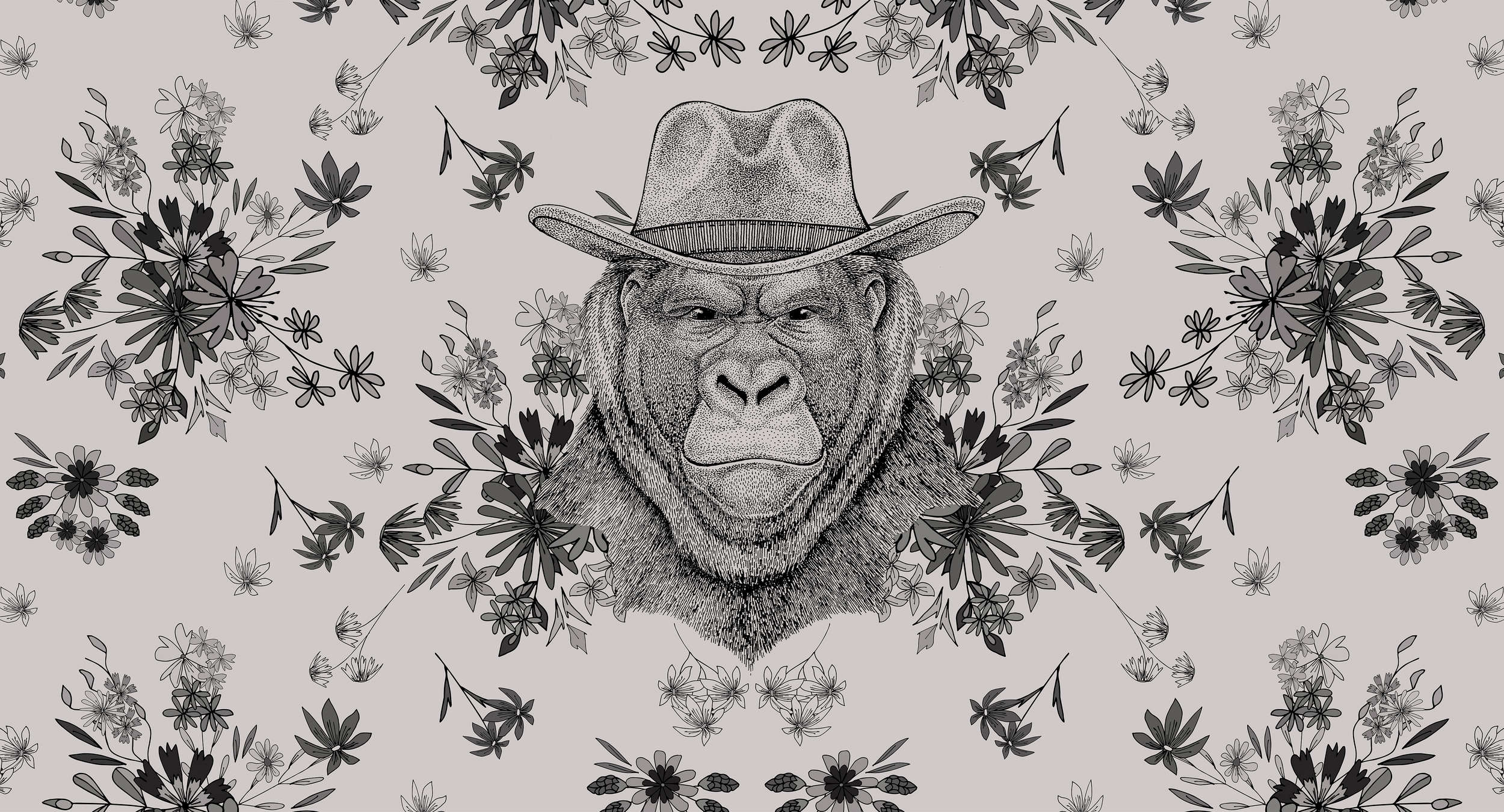             Design Fototapete Gorilla im Zeichenstil – Grau, Schwarz
        