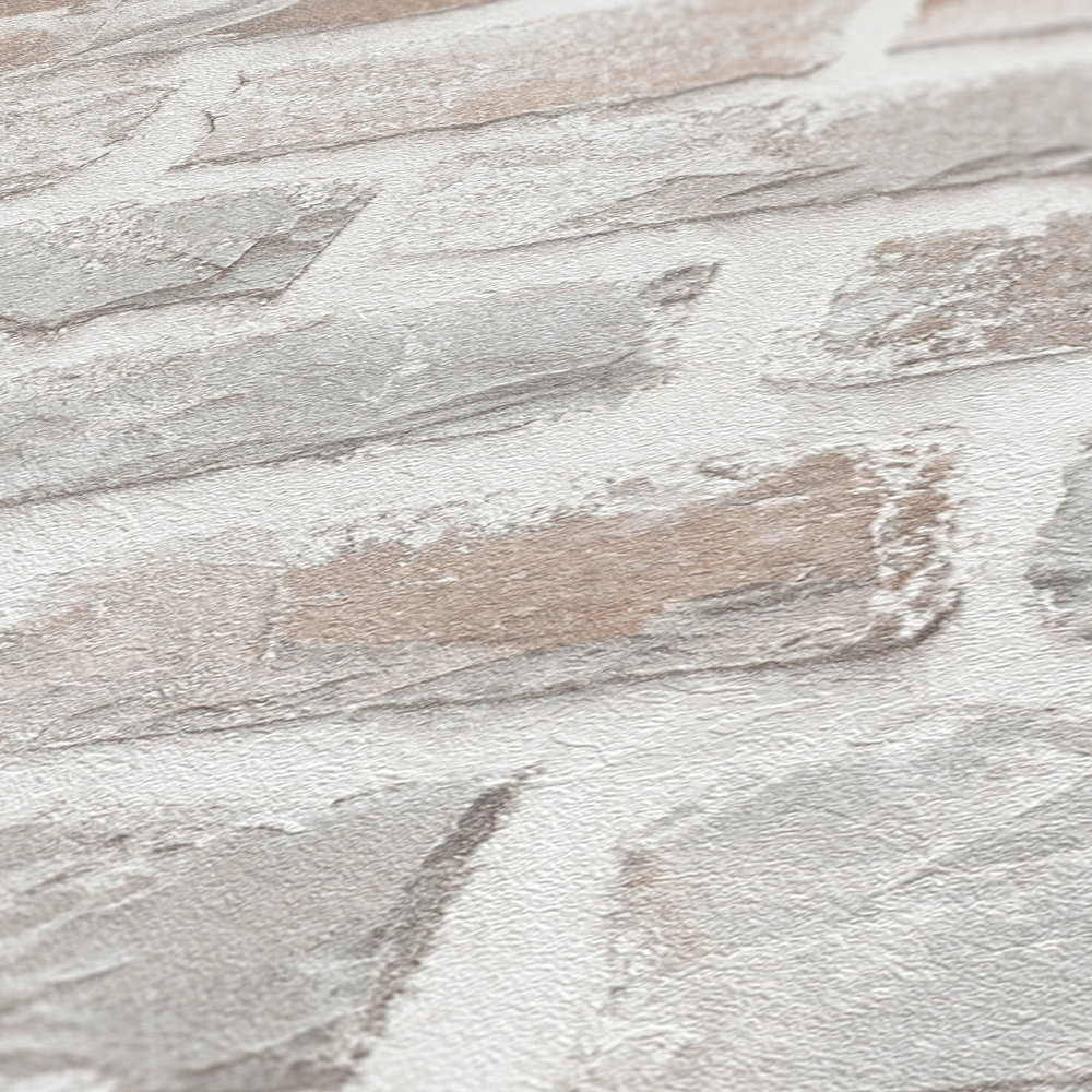             Vliestapete mit Natursteinmauer PVC-frei – Grau, Weiß
        