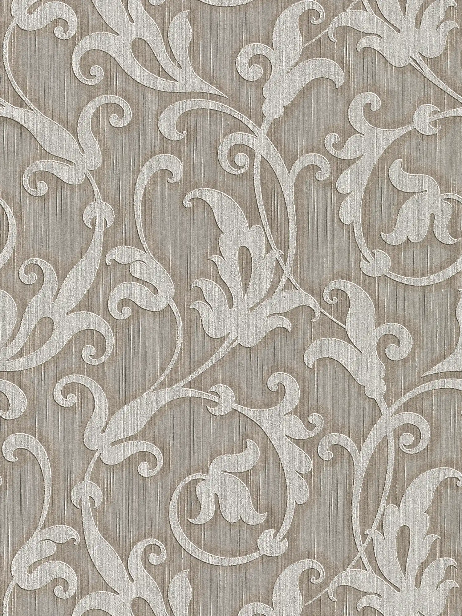 Premium Ornament Tapete mit Textilstruktur & Prägemuster – Grau, Braun
