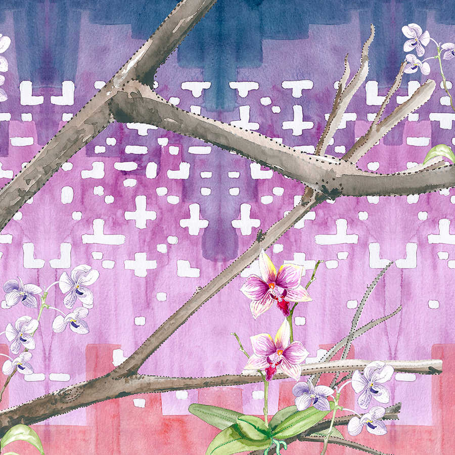 Künstlerische Fototapete Baum mit Blüten Grün, Rosa auf Matt Glattvlies
