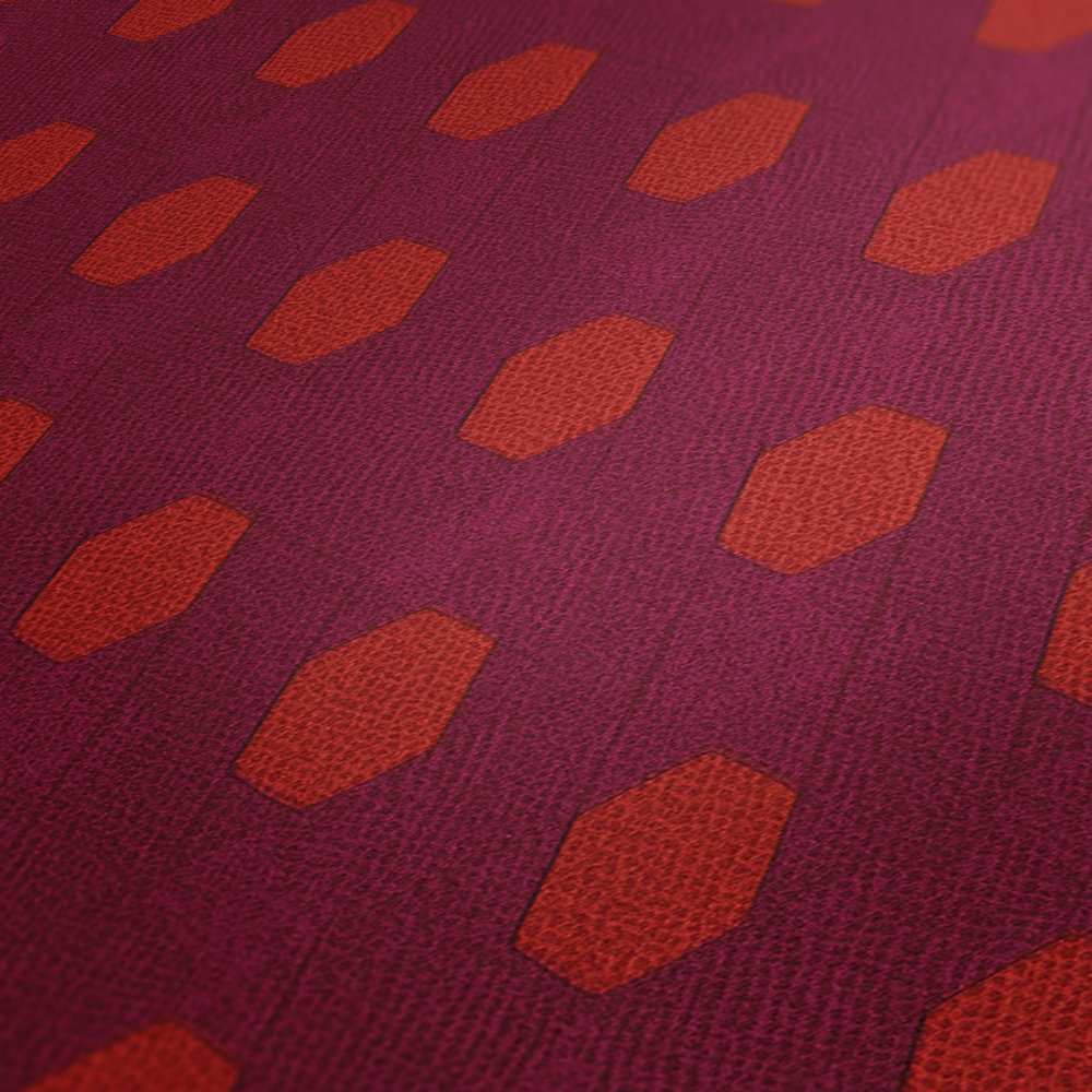             Magenta Tapete mit geometrischem Muster – Violett, Rot, Orange
        