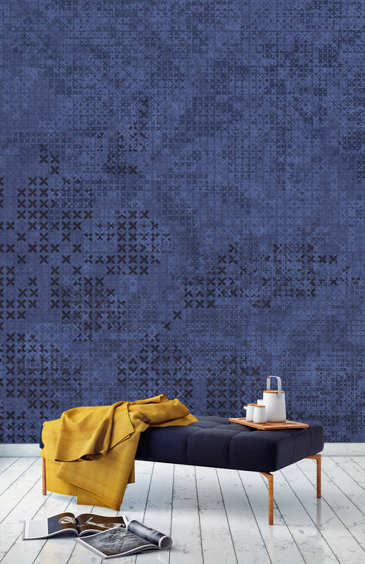             Fototapete Kreuz Muster im Pixel-Stil – Blau, Schwarz
        