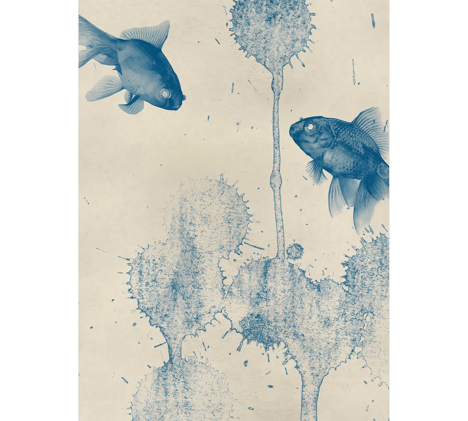         Schmale Fototapete blaue Fische – Beige, Blau
    