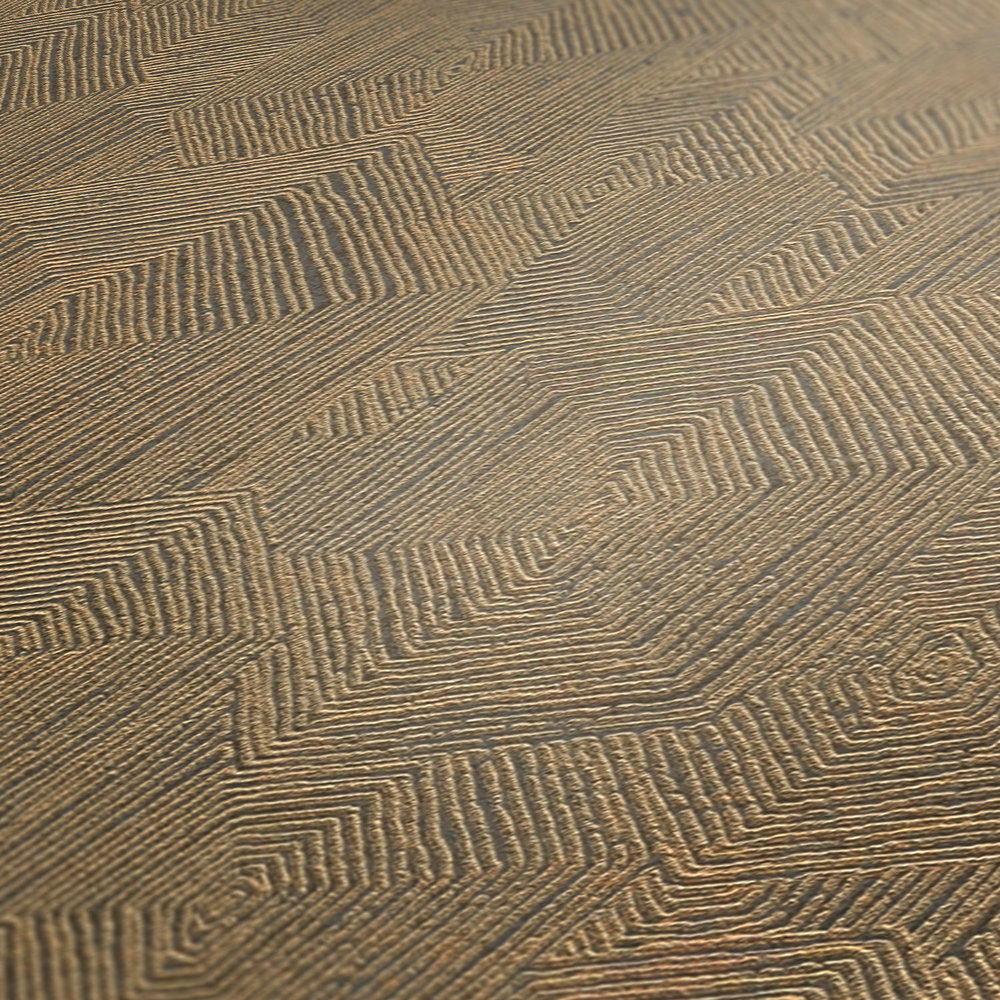             Melierte Tapete mit Grafik Struktur im Ethno Look – Braun, Metallic
        