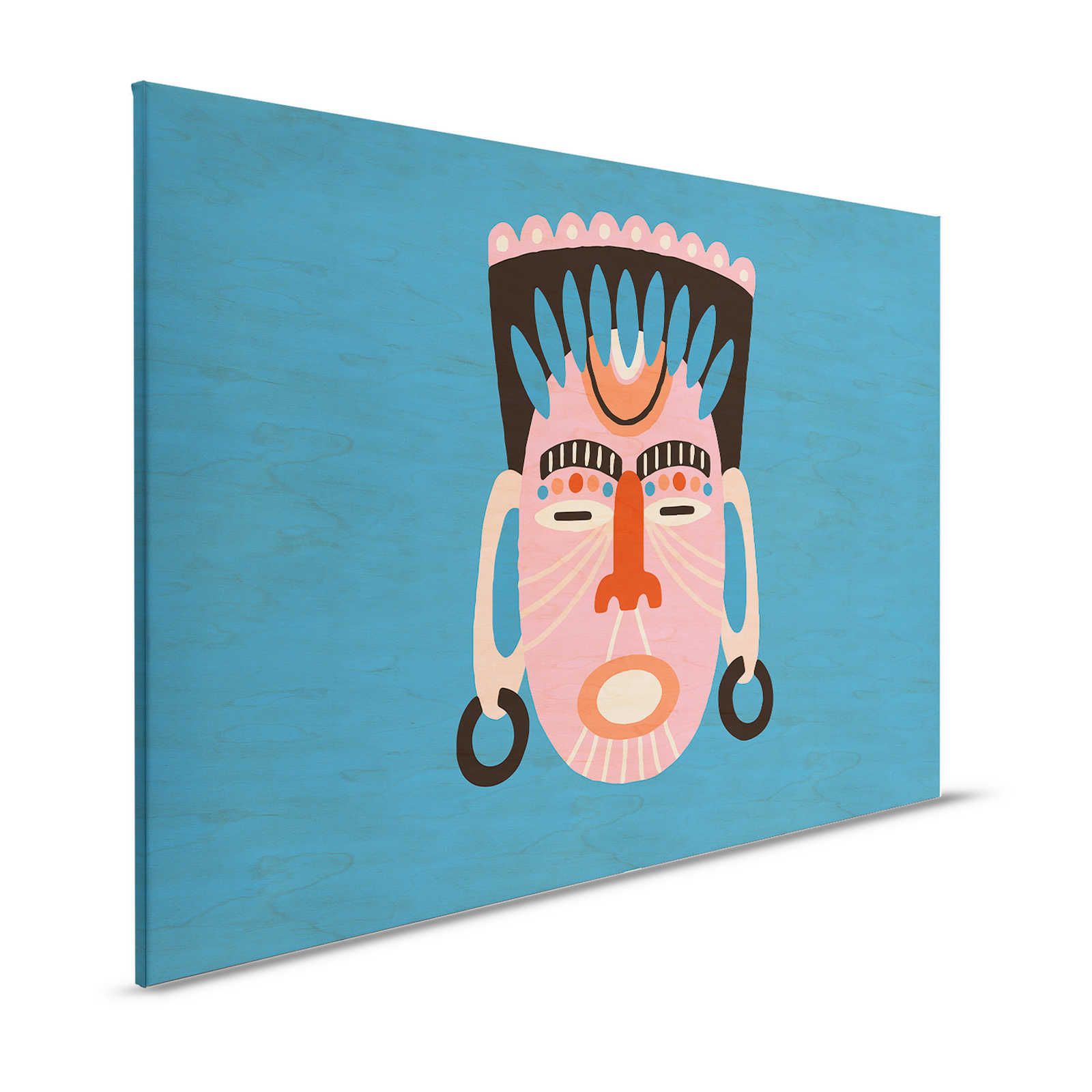 Overseas 3 - Blaues Leinwandbild Ethno Design mit Maske – 1,20 m x 0,80 m
