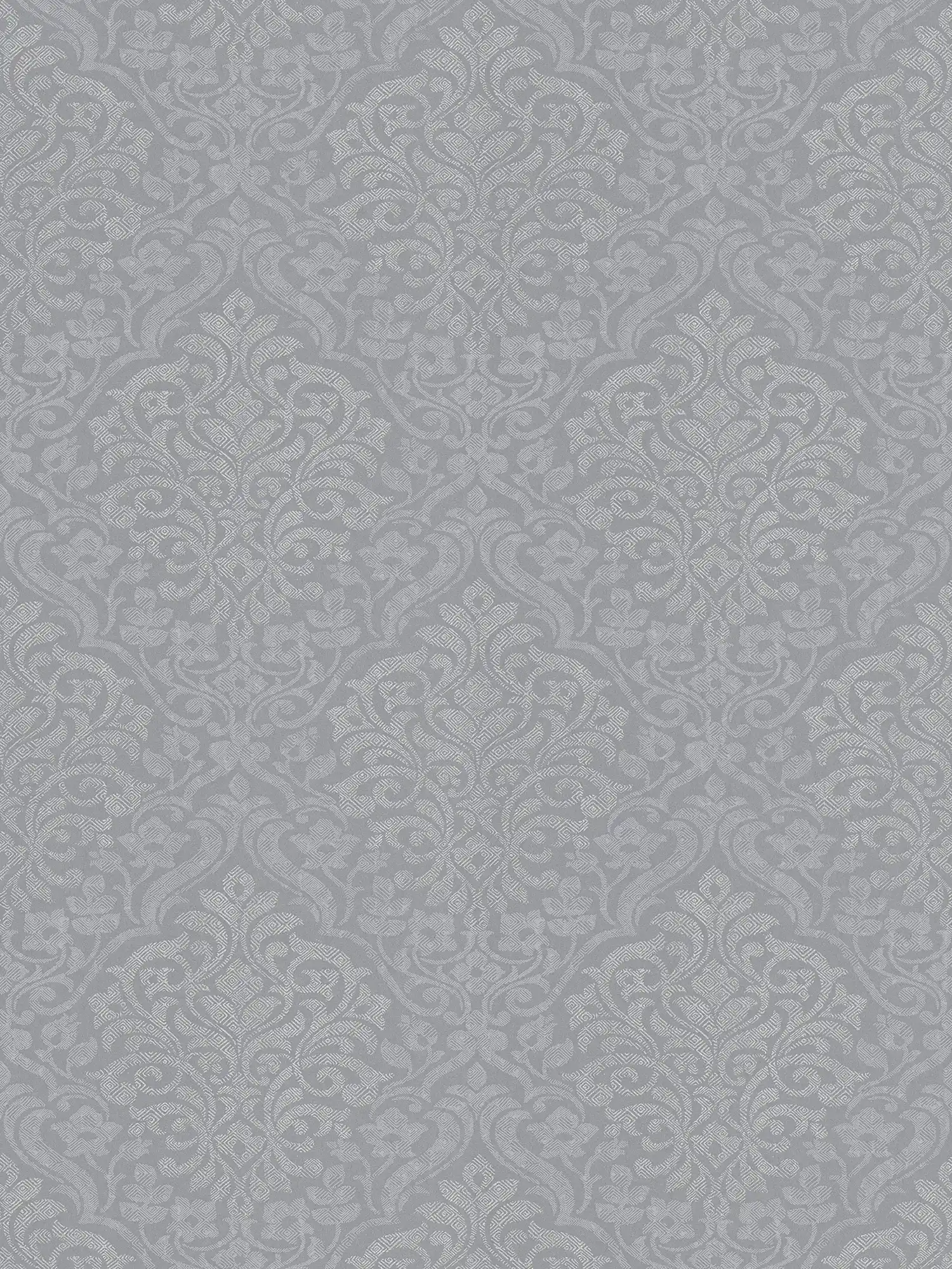         Florale Ornamenttapete Rautenmuster im Ethno-Stil – Grau, Silber
    