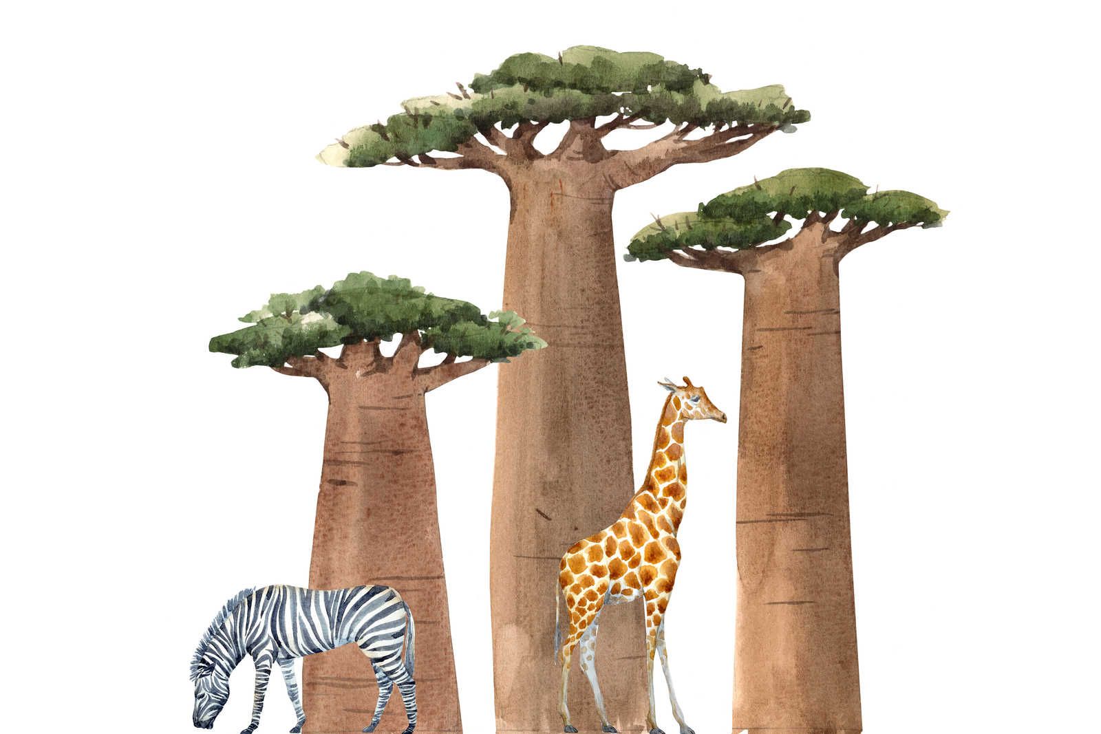             Leinwand Savanne mit Giraffe und Zebra – 90 cm x 60 cm
        