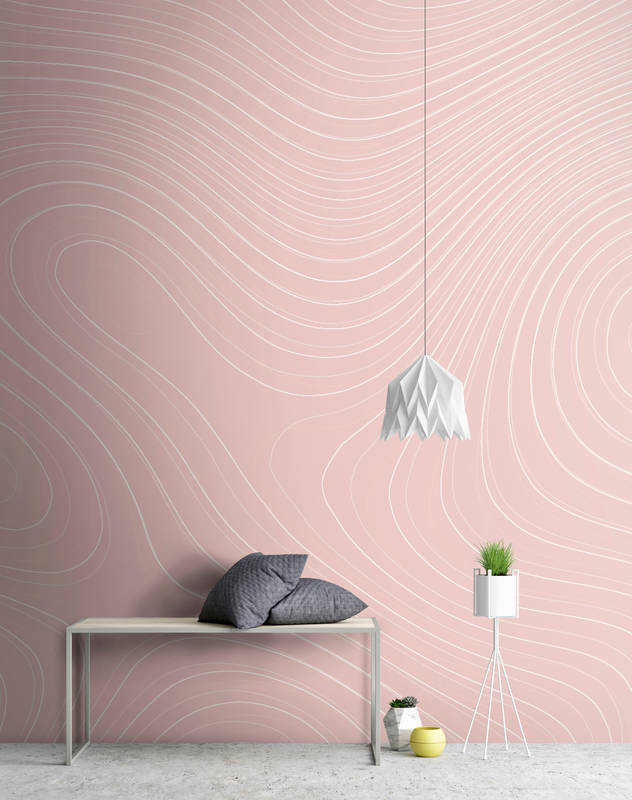             Fototapete abstraktes Linien-Muster – Rosa, Weiß
        