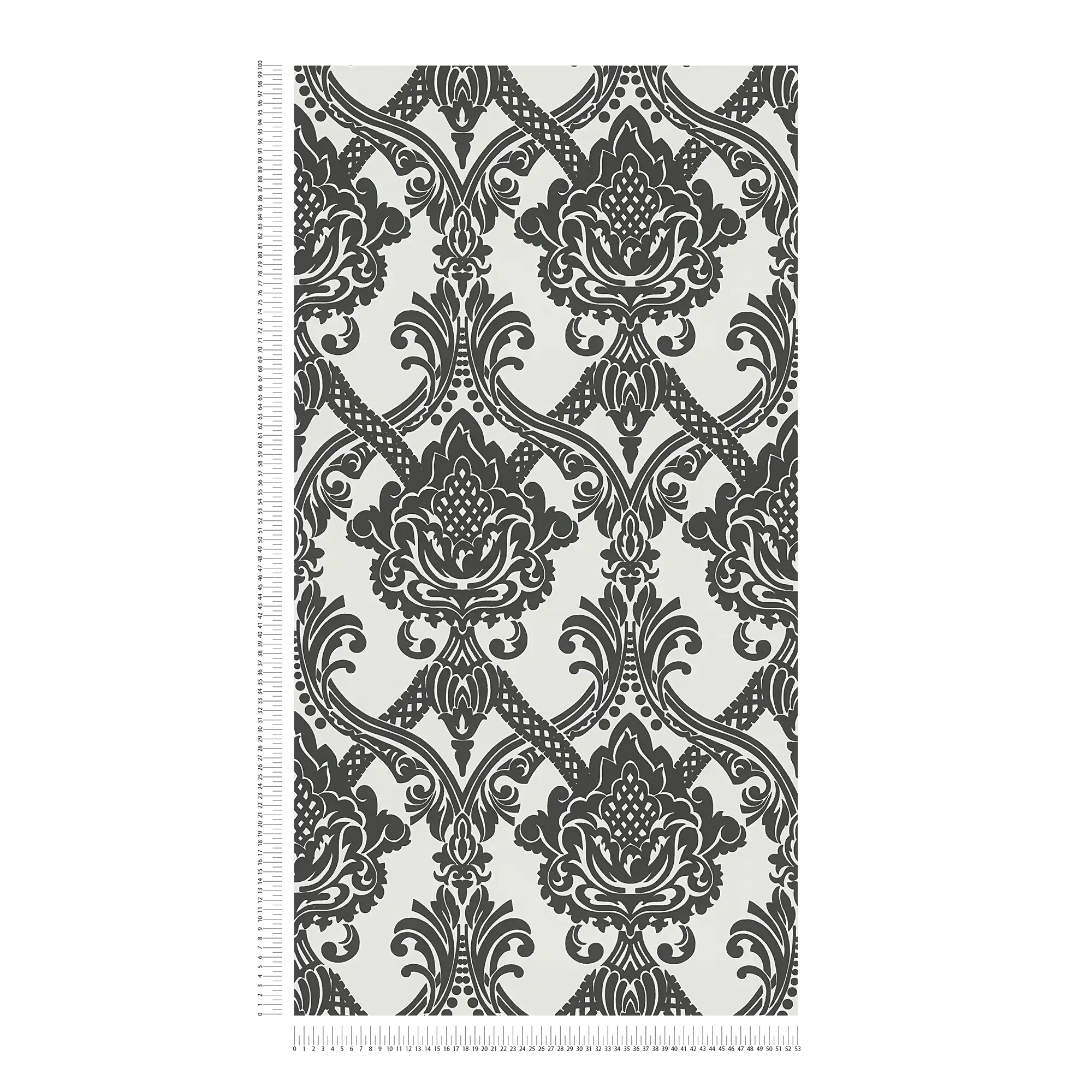             Metallic Tapete Barock Ornamentmuster in Schwarz-Weiß
        