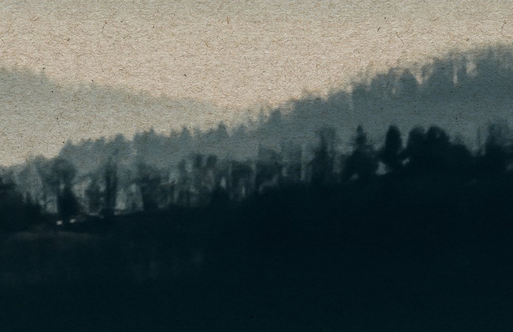             Horizon 1 - Fototapete mit Nebel-Landschaft, Natur Sky Line in Pappe Struktur – Beige, Blau | Mattes Glattvlies
        