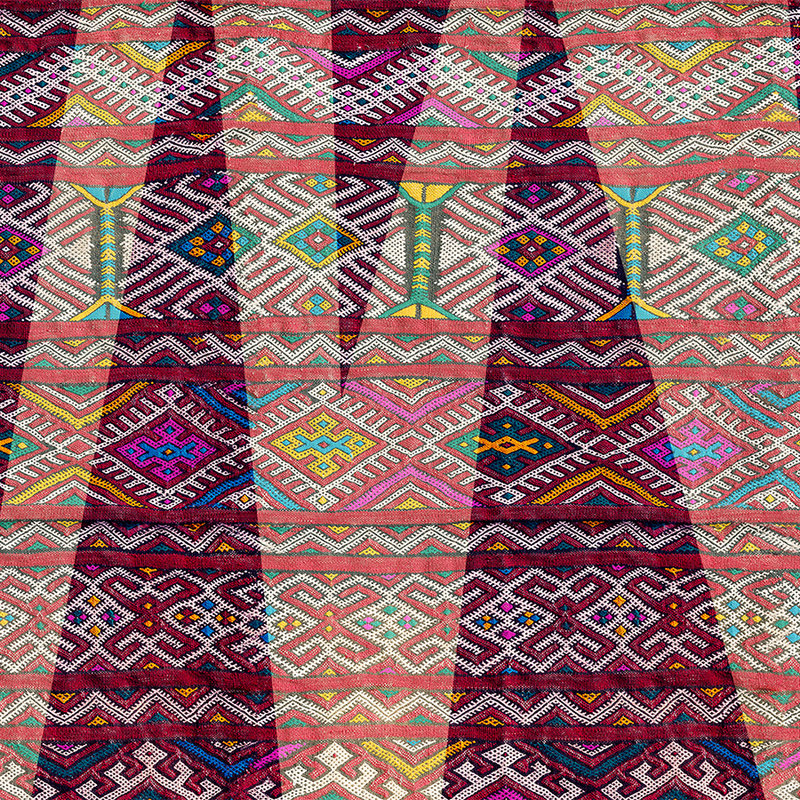         Fototapete Ethno-Stil mit indigenem Webmuster – Violett, Grün, Orange
    