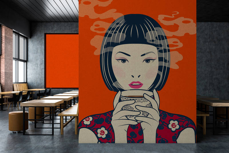             Akari 2 - Zeit für Tee, Mangastyle in Pappe Struktur auf Fototapete – Beige, Orange | Mattes Glattvlies
        