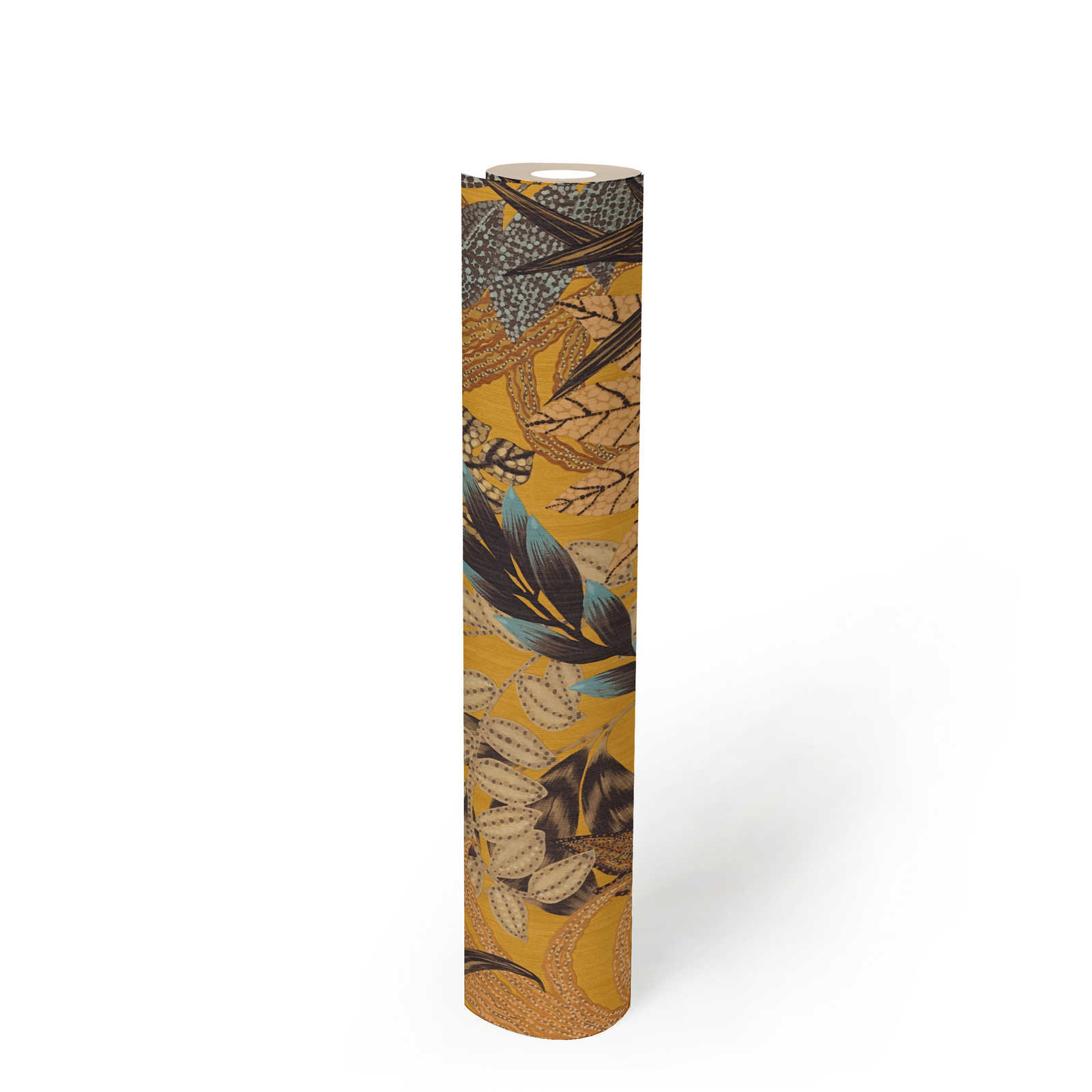             Tapete mit Blätter-Motiv in leuchtenden Farben – Braun, Bunt, Gelb
        