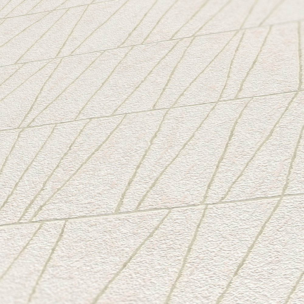             Mustertapete mit linienförmiger Anreihung – Weiß, Gold
        