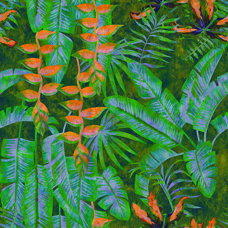 Tropicana 4 - Dschungel Fototapete mit knalligen Farben- Löschpapier Struktur – Grün, Orange | Struktur Vlies
