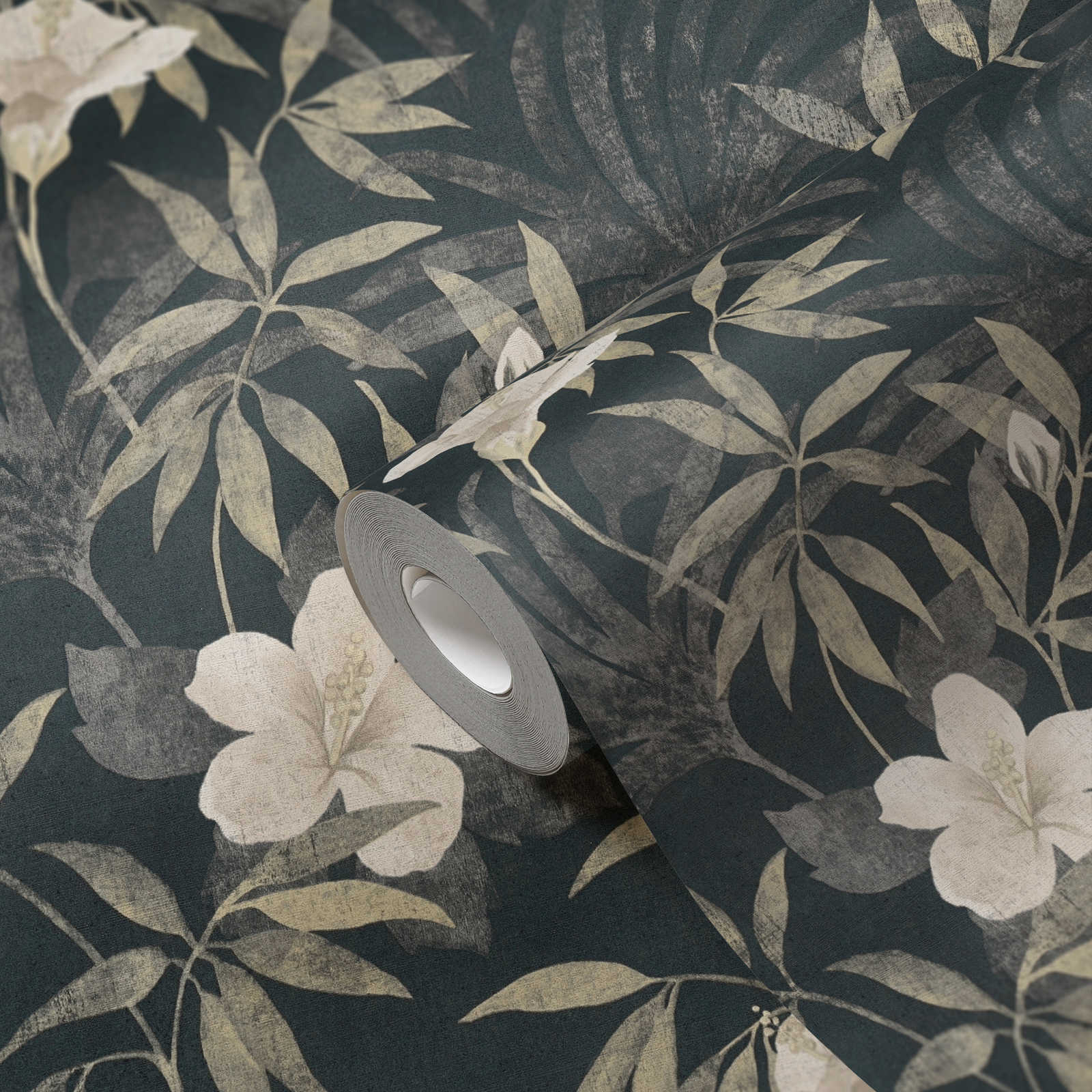             Dschungel Tapete Retro Muster mit tropischem Design – Braun, Grau, Schwarz
        