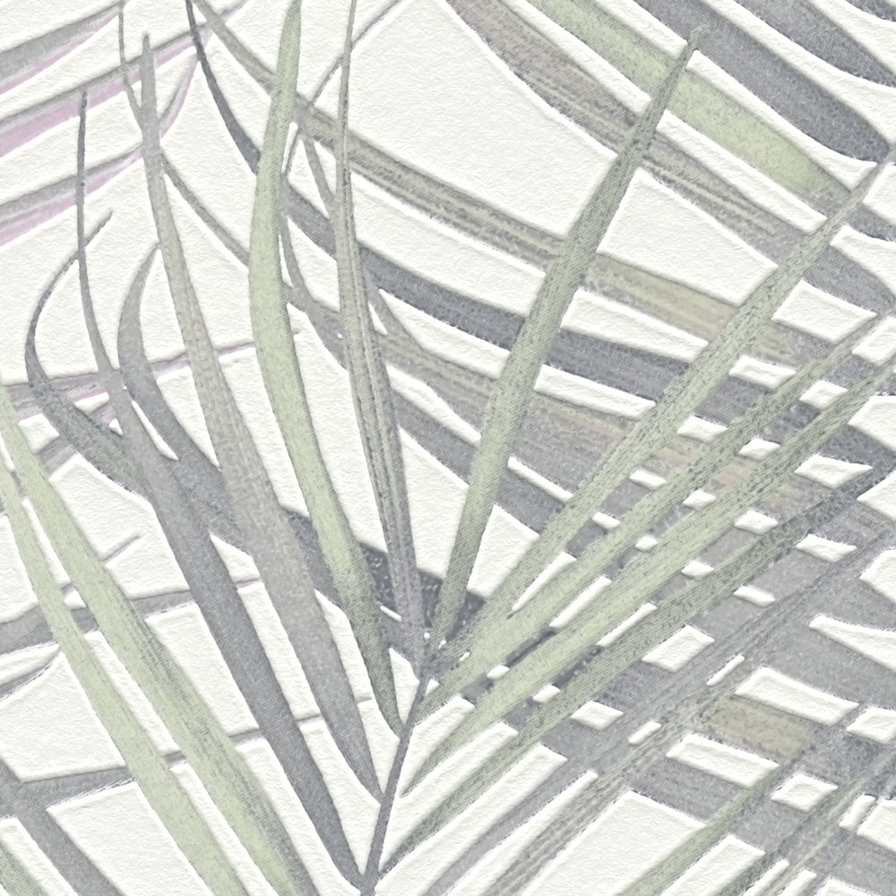             Palmenblätter Vliestapete in matt – Grau, Grün, Weiß
        