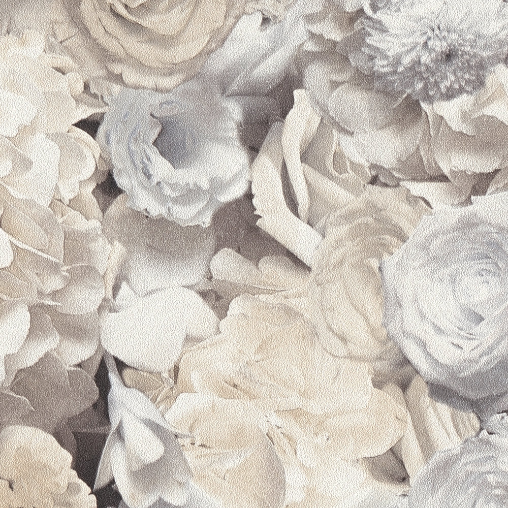             Tapete Rosen & Blüten Muster – Grau, Schwarz, Weiß
        
