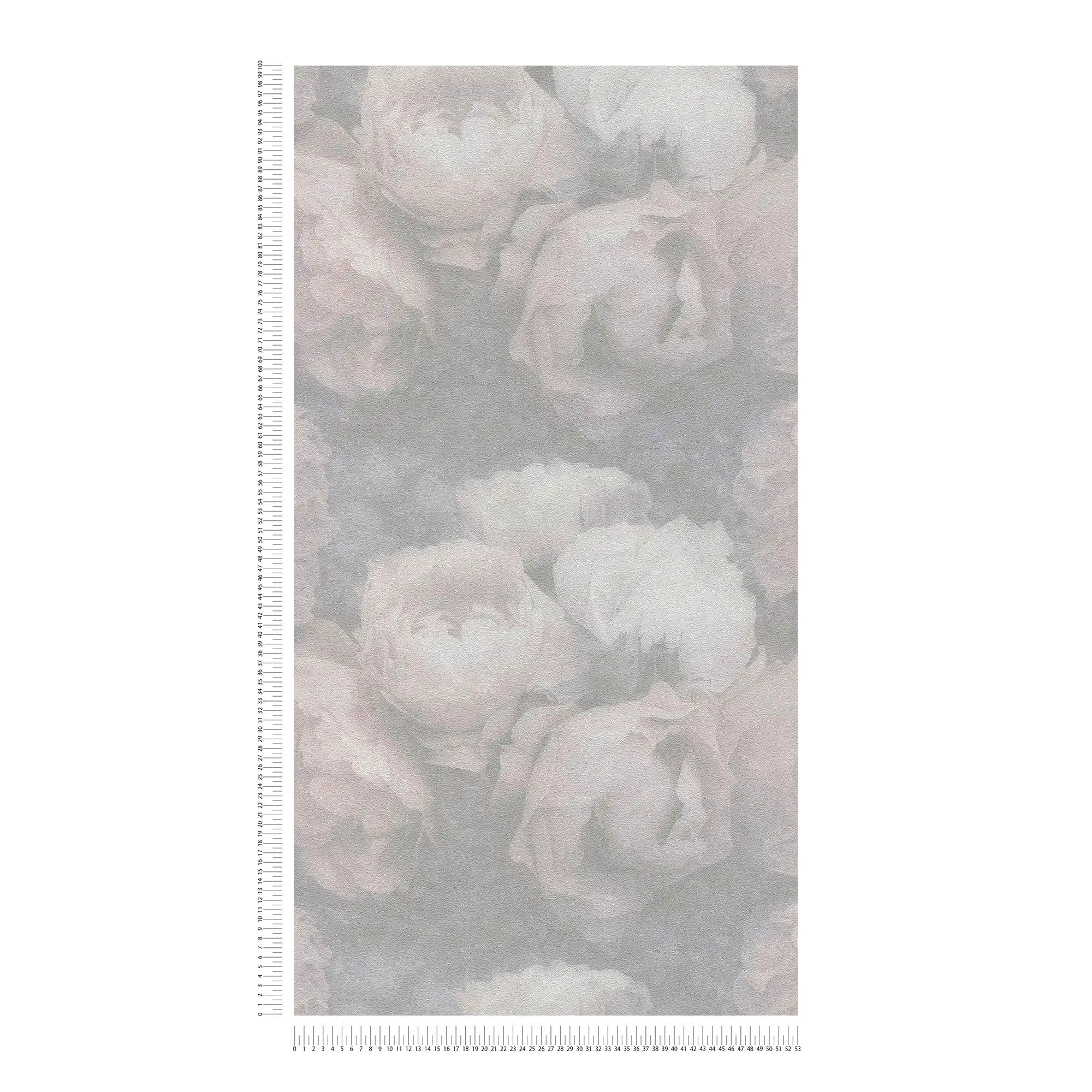             Pastell Tapete mit Pfingstrosen – Rosa, Grau, Weiß
        
