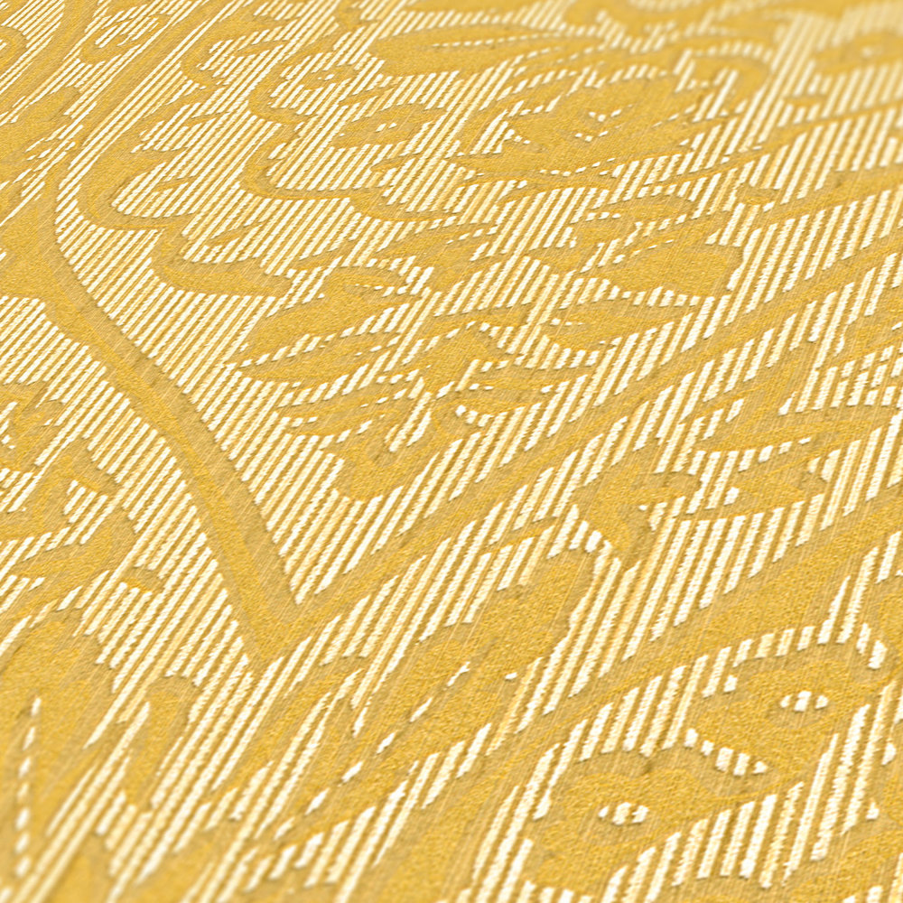             Vliestapete mit Struktur Design & Ornamentmuster – Gelb
        