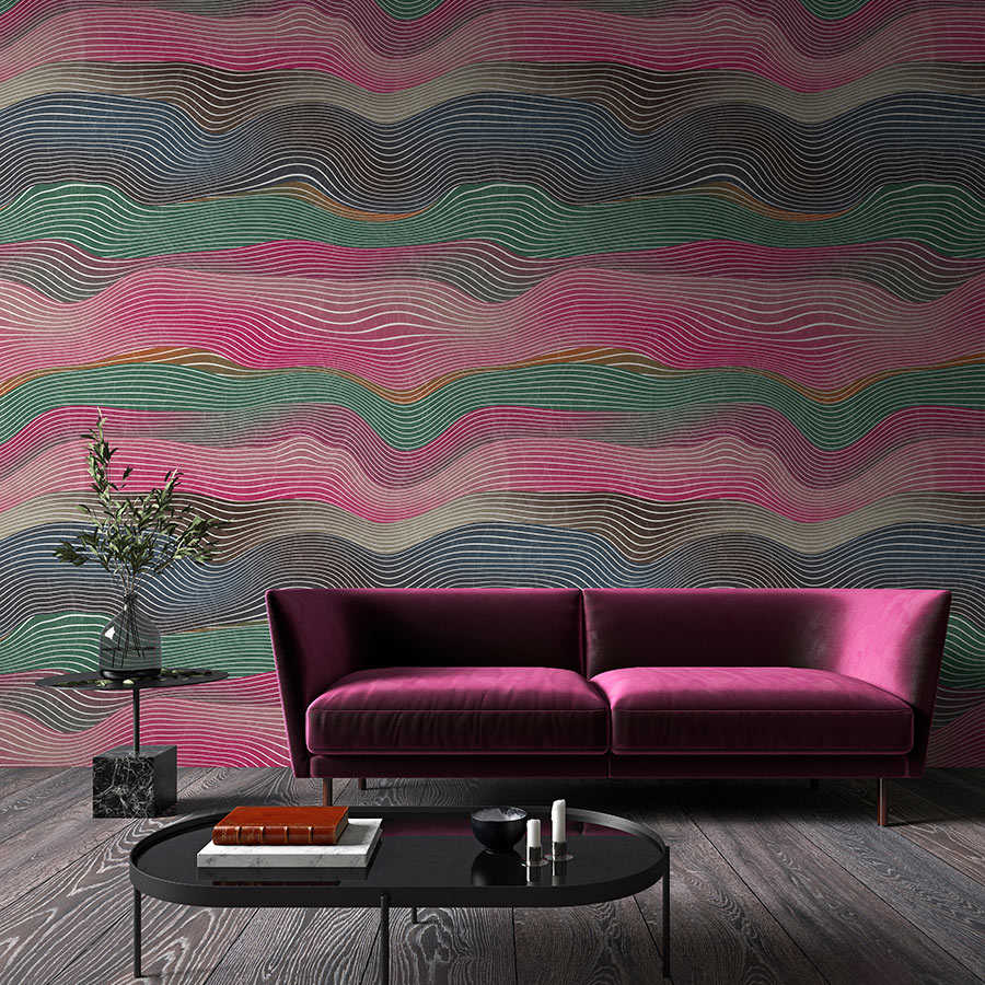 Space 1 – Fototapete Wellen Muster Pink & Grün im Retro Stil
