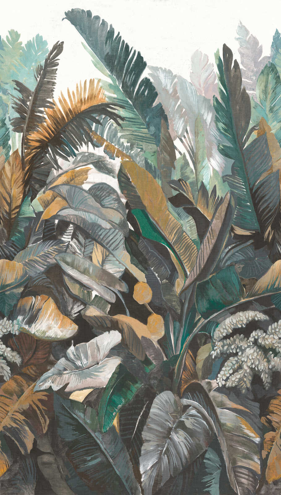             Vliestapete mit großflächigem Dschungelmotiv – Grün, Beige
        