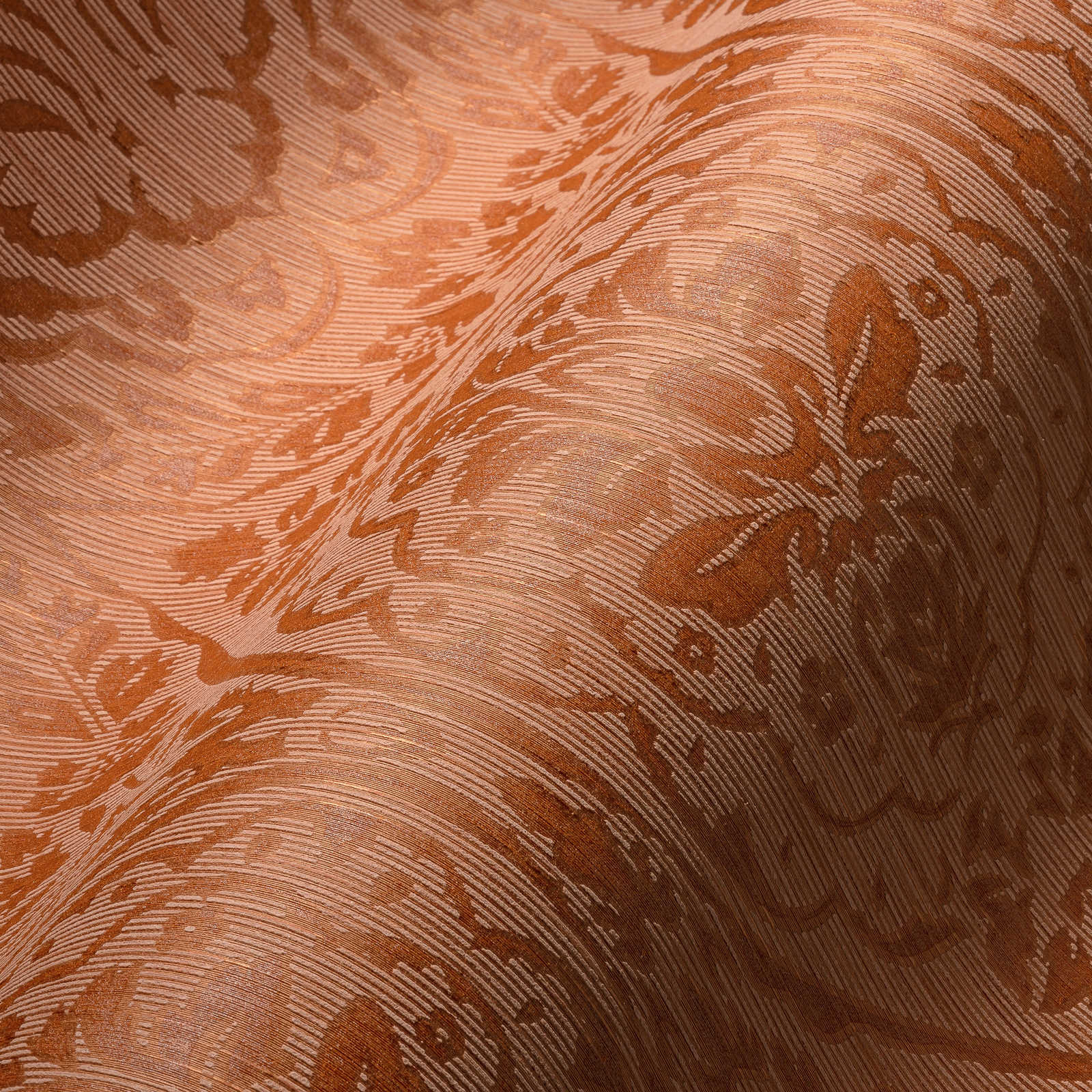             Tapete florales Ornamentmuster mit dimensionalem Struktureffekt – Orange
        