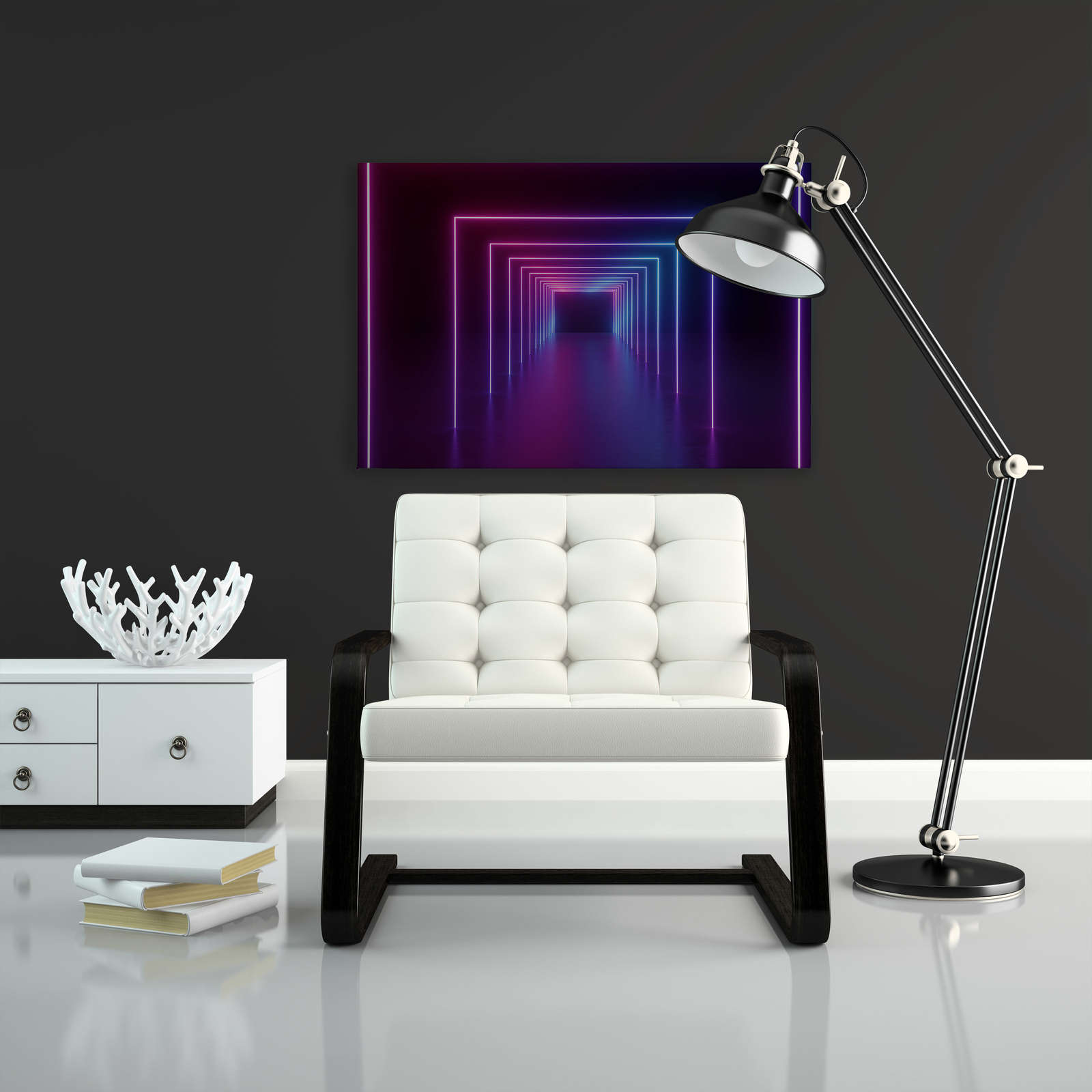             Leinwandbild Raum mit langem Gang LED Farben – 0,90 m x 0,60 m
        