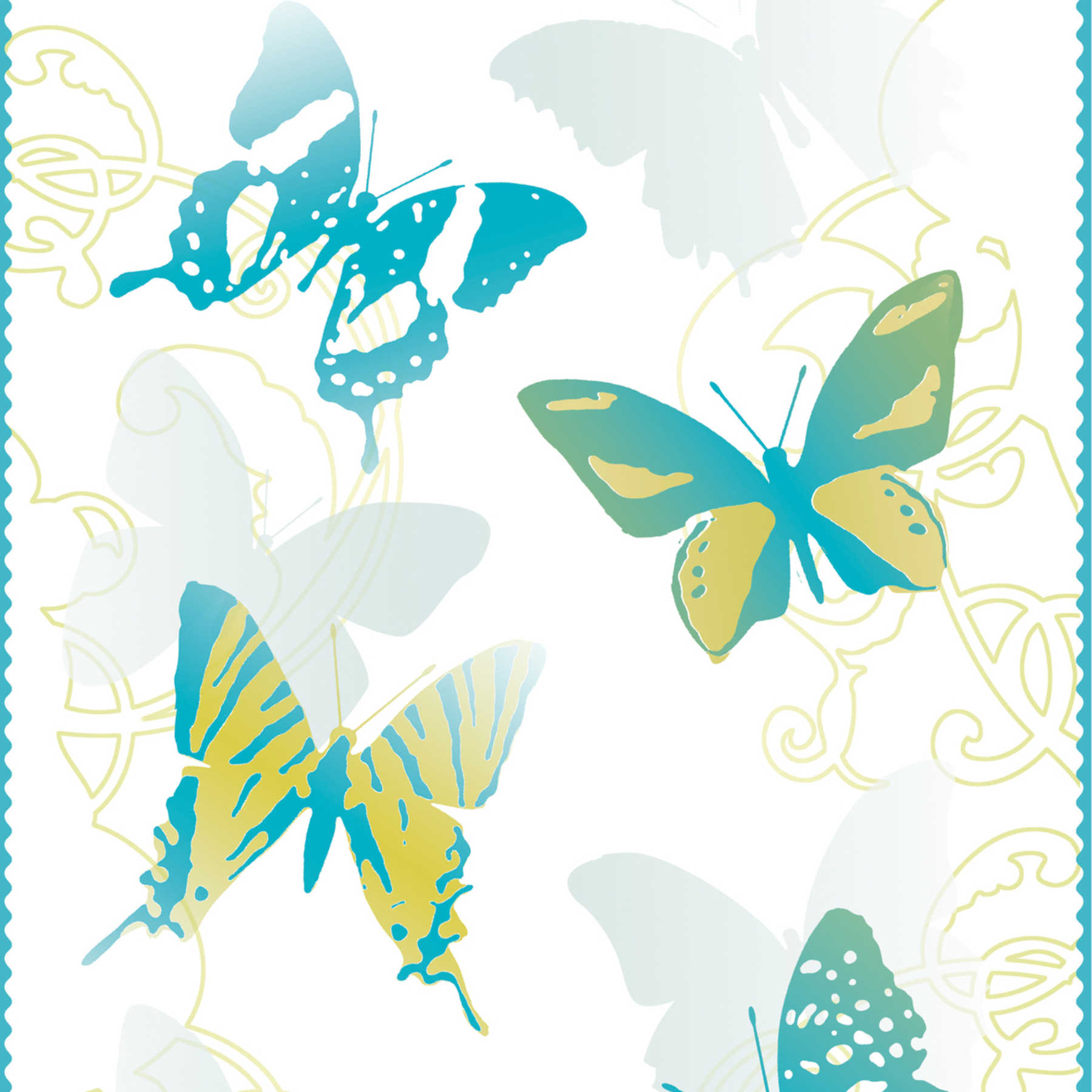             Schmetterling Tapete für Kinderzimmer – Blau, Gelb, Weiß
        