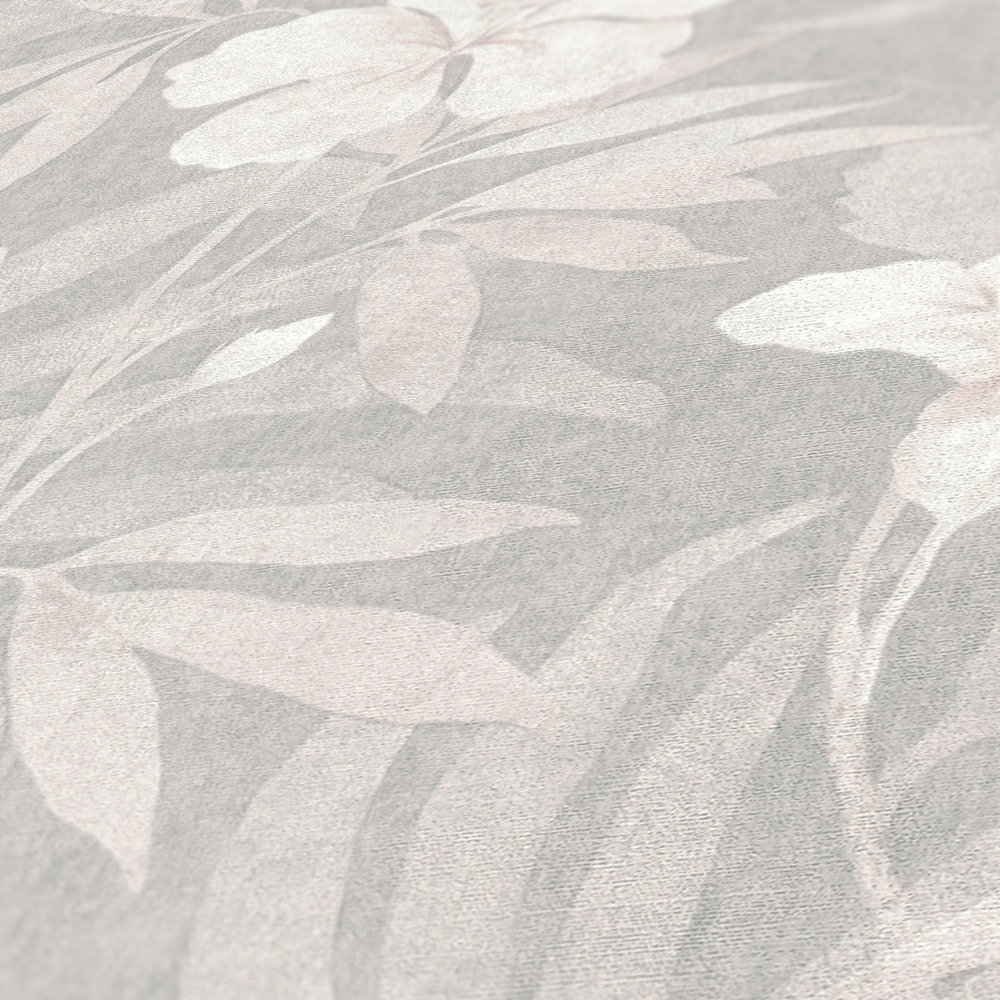             Leinenoptik Tapete Dschungel Blätter & Blumen – Beige, Grau
        